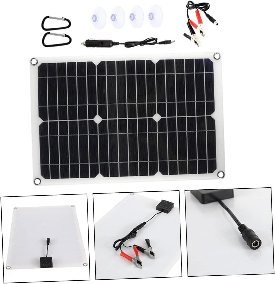 Alasum 1 Set Solar Power Charger Solar Charger Monocrystalline Solar Panel Camping Outdoor Chargers Black