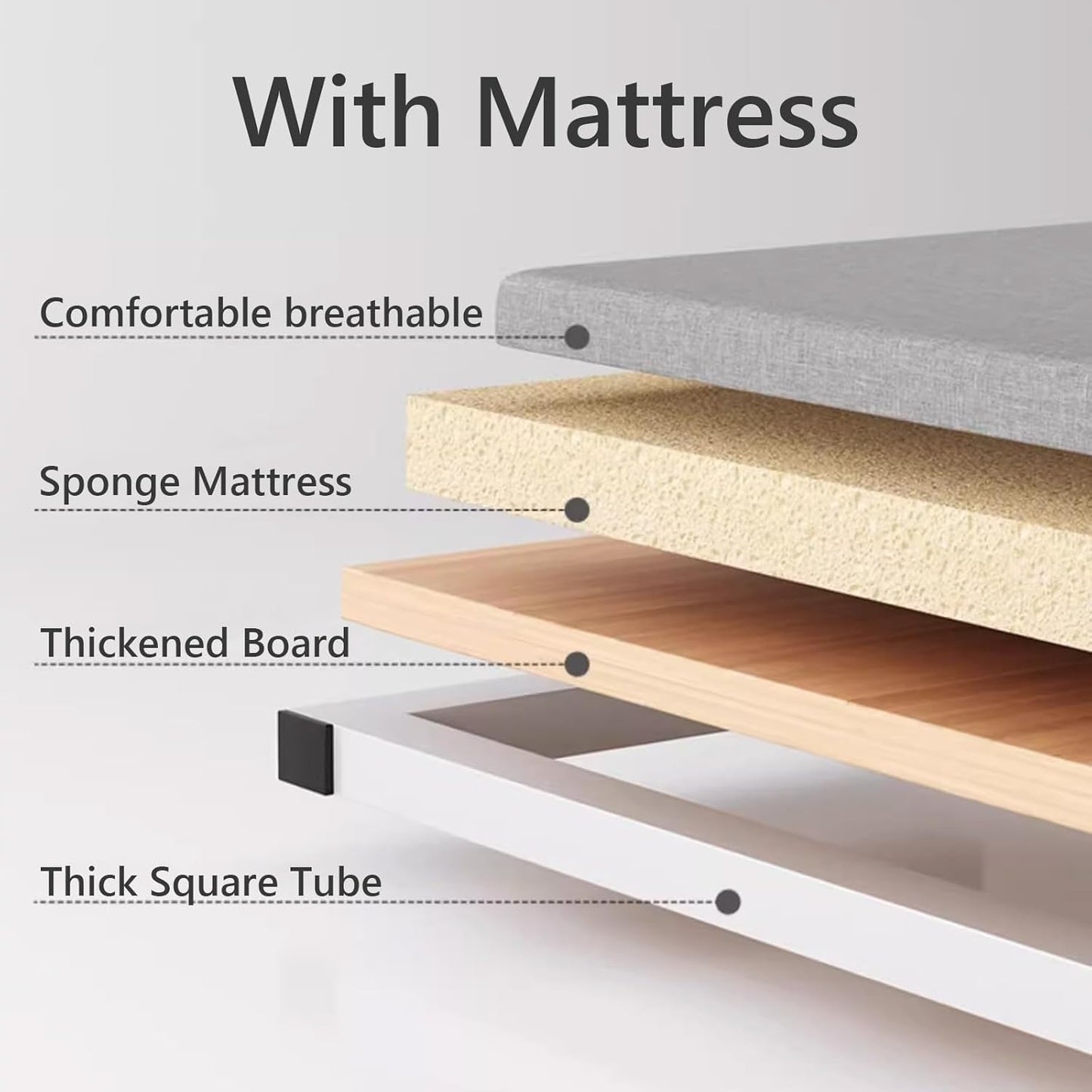 Folding Single Bed with Mattress, Sturdy Load Capacity Thickened Feet to Save Space, Multiple Size Guest Bed, for Home (150 x 200 cm)