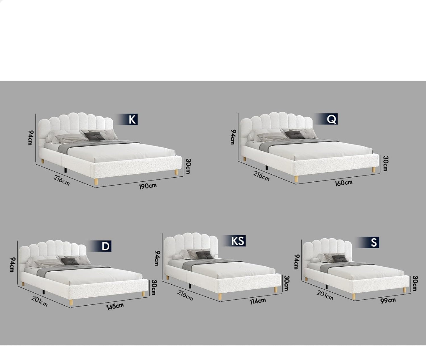 ALFORDSON Bed Frame Base Double Size with Boucle Fabric Upholstery, Bed Platform Foundation with Headboard for Mattress Topper, Tania Boucle White
