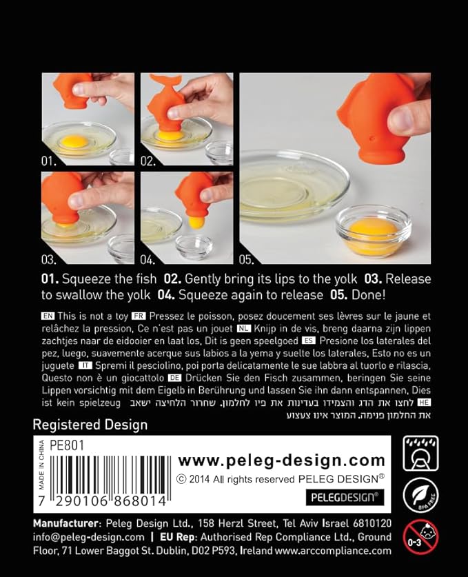 Peleg Design - Silicone Egg Separator Egg Yolk and White- YolkFish Lips Swallow Release- Kitchen Tool Gadget Cooking/Baking Tool Egg Extractor