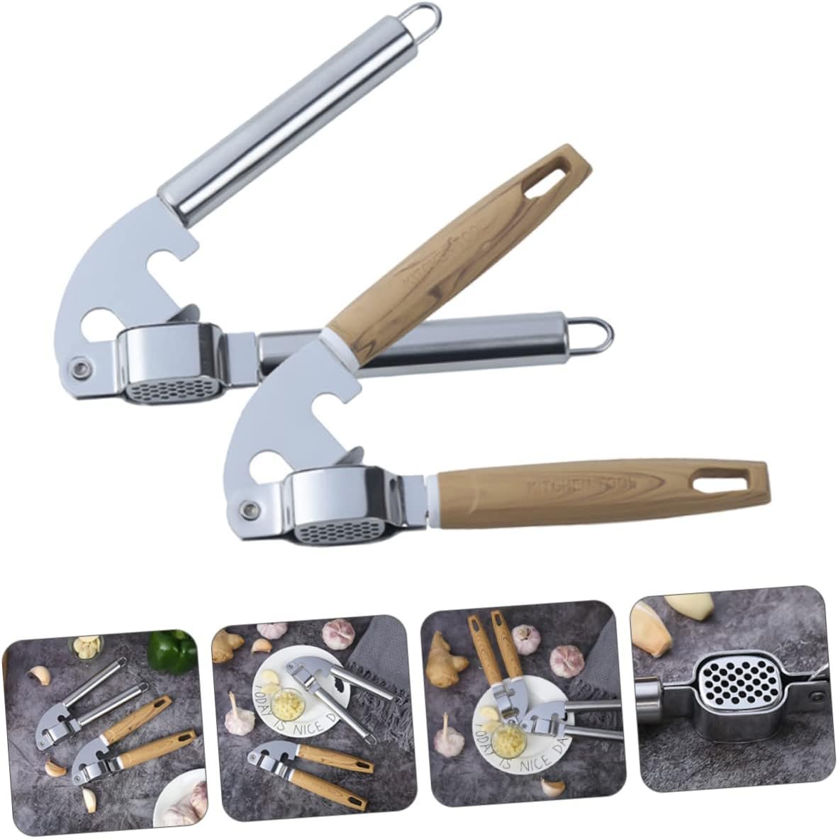 HOLIDYOYO 2 Pezzi Spremiaglio spremiagrumi cucinando premere schiacciapatate palmare premendo garlic press set cucina Utensile cucina gadget cucina taglia aglio utensili da cucina di legno