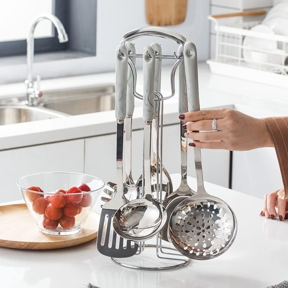 NSTVVEE Cucchiai da Cucina in Acciaio Inossidabile Spatole Utensili da Cucina Set da 7 Pezzi Utensili da Cucina e Gadget (Oro)