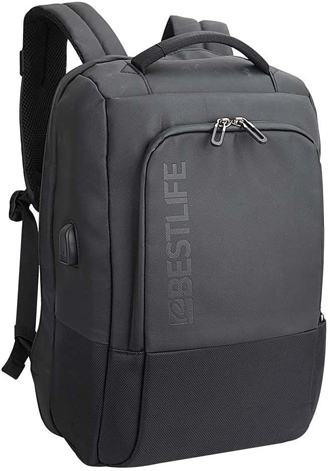 BESTLIFE Unisex-Adult (Luggage only) Briefcase Laptop Backpack for 15.6" with Security Features + USB Connector, Black, One_Size