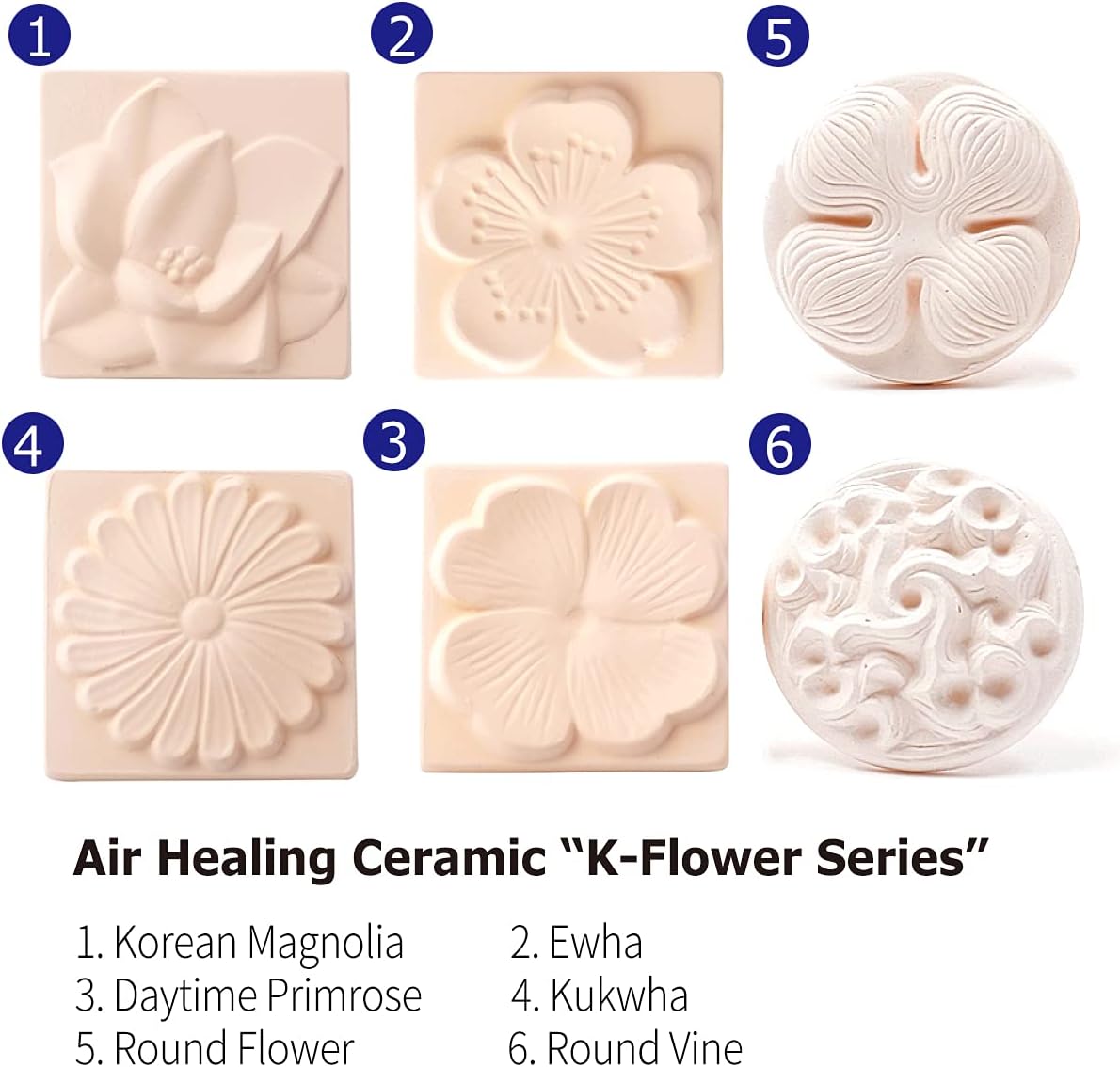 Healing Ceramic Stone Diffuser-Magnolia-Korean flower Series - Odor Eliminator, Air Purifying, Humidity Control, Aromatherapy Passive Diffuser (Magnolia)