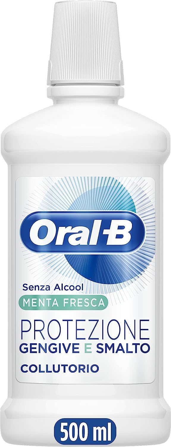Oral-B Mouthwash Gums and Tooth Enamel, Prevents the Formation of Caries, Protects and Strengthens Enamel, Alcohol-free, Mint, Fresh Breath, Maxi Size of 4 Packs x 500 ml