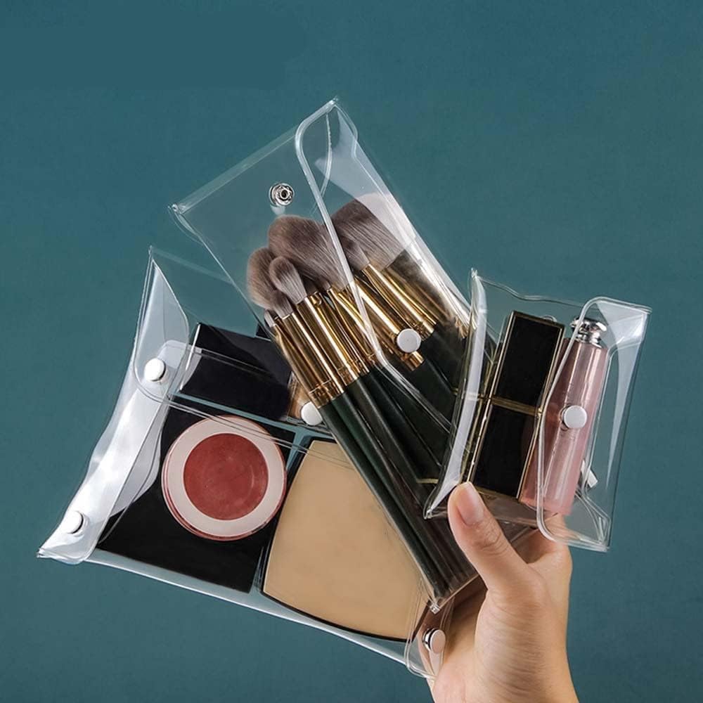 GANPUB 3Pcs Transparent Mini PVC Makeup Bag Small Clear Plastic Cosmetic Organizer Bag Pouch with Snap Closure for Vacation Travel, Bathroom Organizing Tools and Accessories, Clear, 1