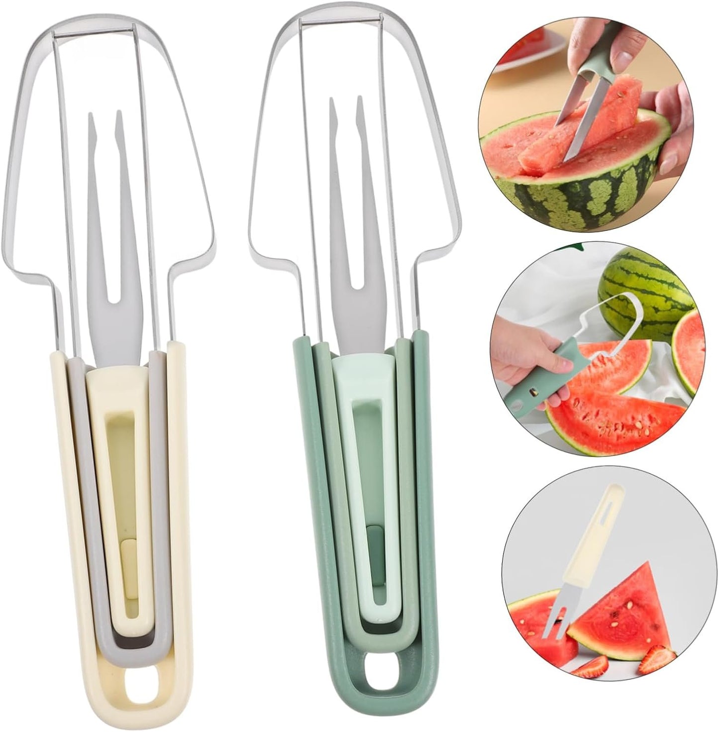 Veemoon 2 Set taglierino per anguria acciaio affettatrice attrezzo taglia forchetta per anguria taglia anguria tritare Gadget da cucina taglia frutta utensili da cucina pp
