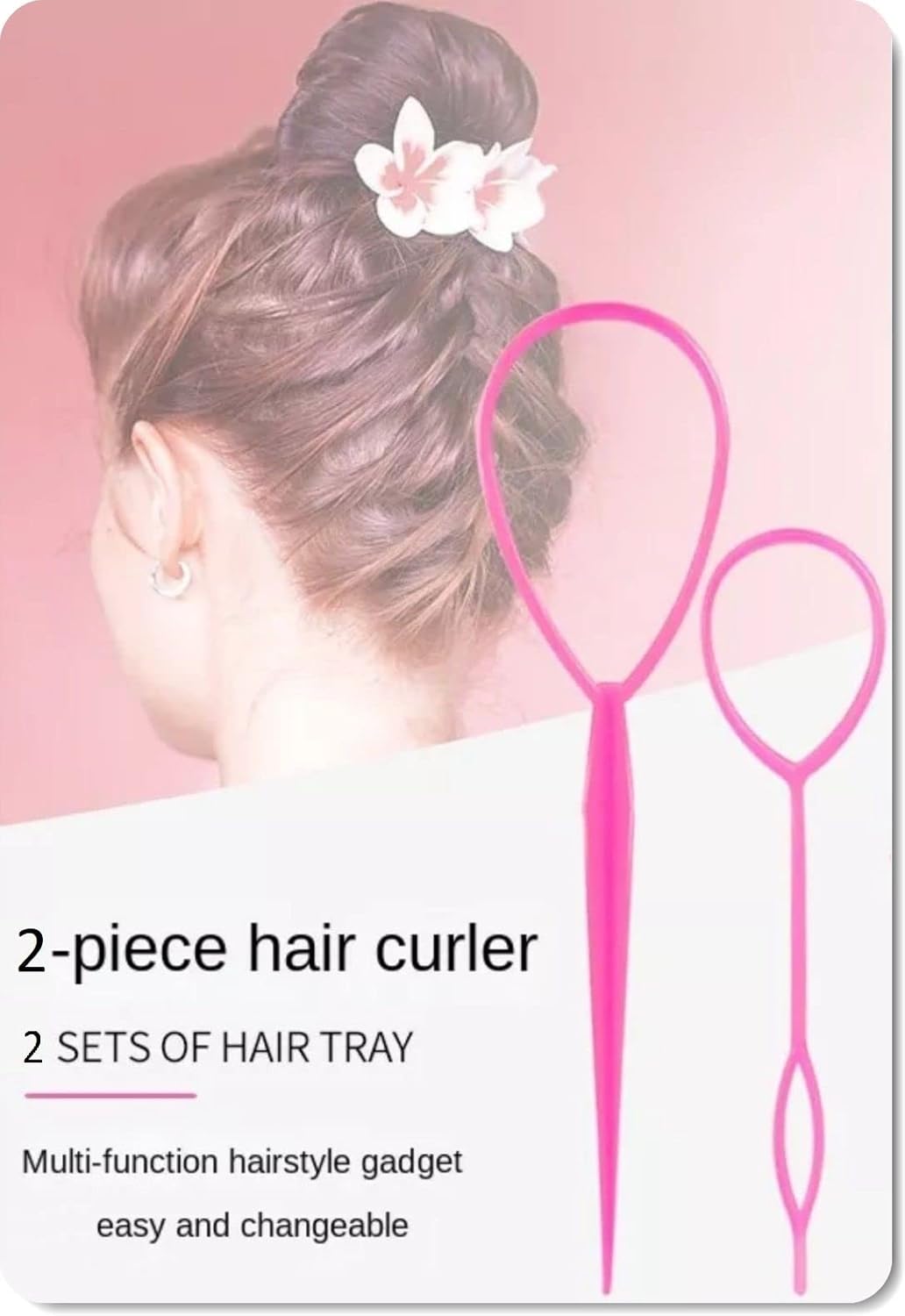 Twister Hair Accessories Set of 2 - Dutt or Topsytail Styling in Seconds for Styling with Video Tutorial (PINK)