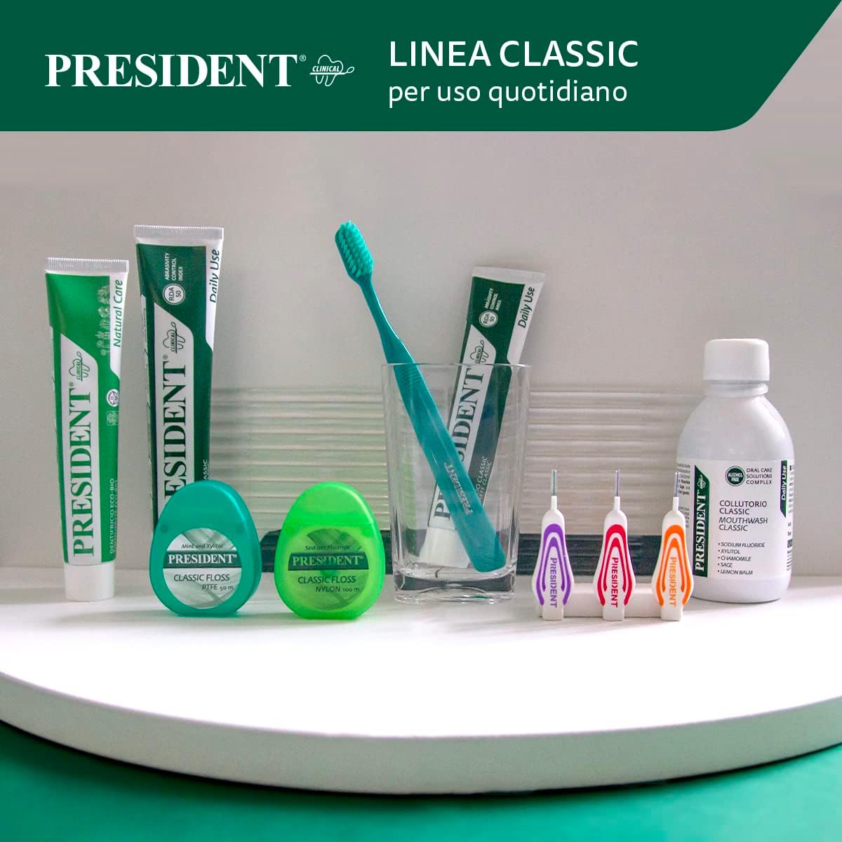 President Kit of 3 Classic Mouthwash for Daily Use, Anti Plaque and Anti Caries. Cooling Action Antihalitosis, 3 x 200 ml
