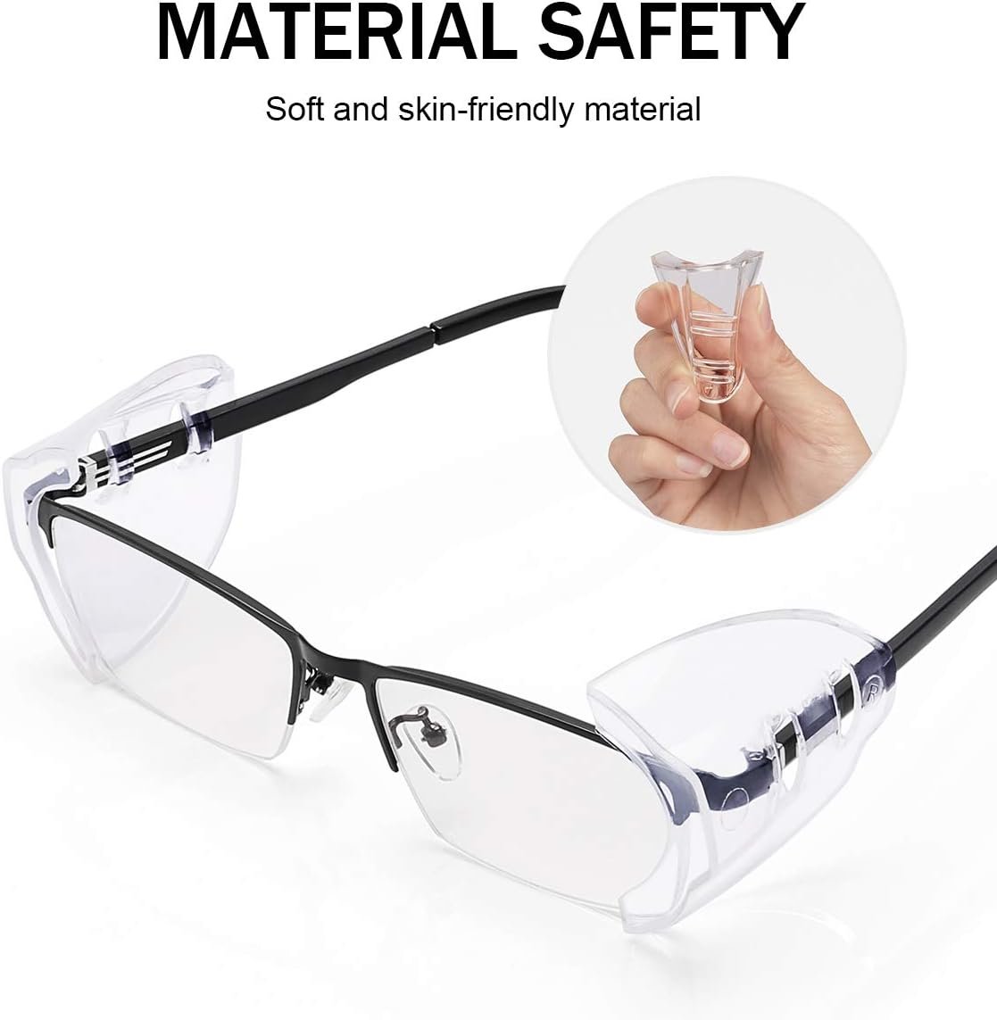 2 Pairs Safety Glasses Side Shields, Slip on Clear Side Shields for Glasses Eye Protection Lunette, Fits Small to Medium Eyeglasses clip on (2)