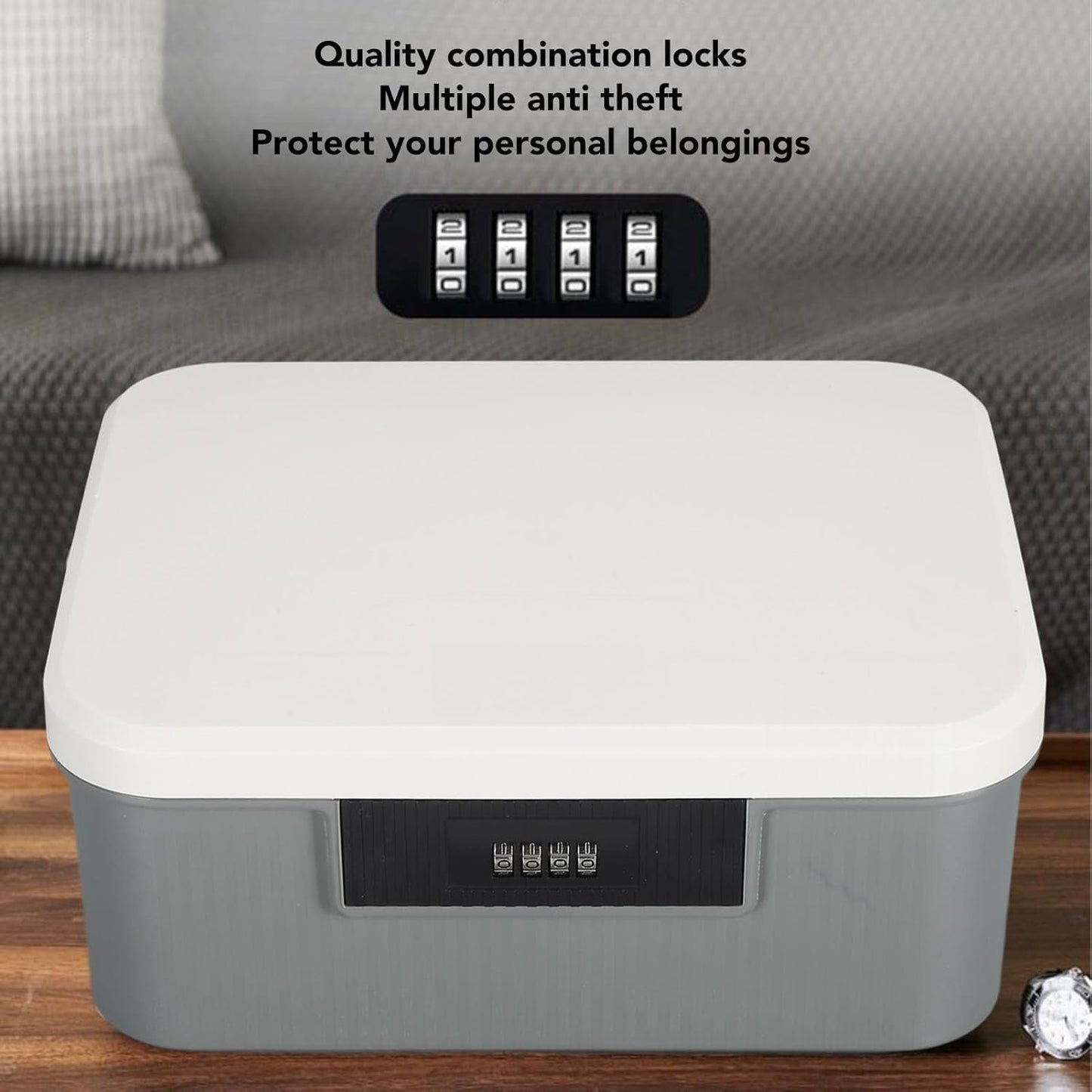 9L Capacity Document Lock Box, ABS Material Storage Trunk with Partitioned Design, Lockable File Organizer for Home and Office (Gray)