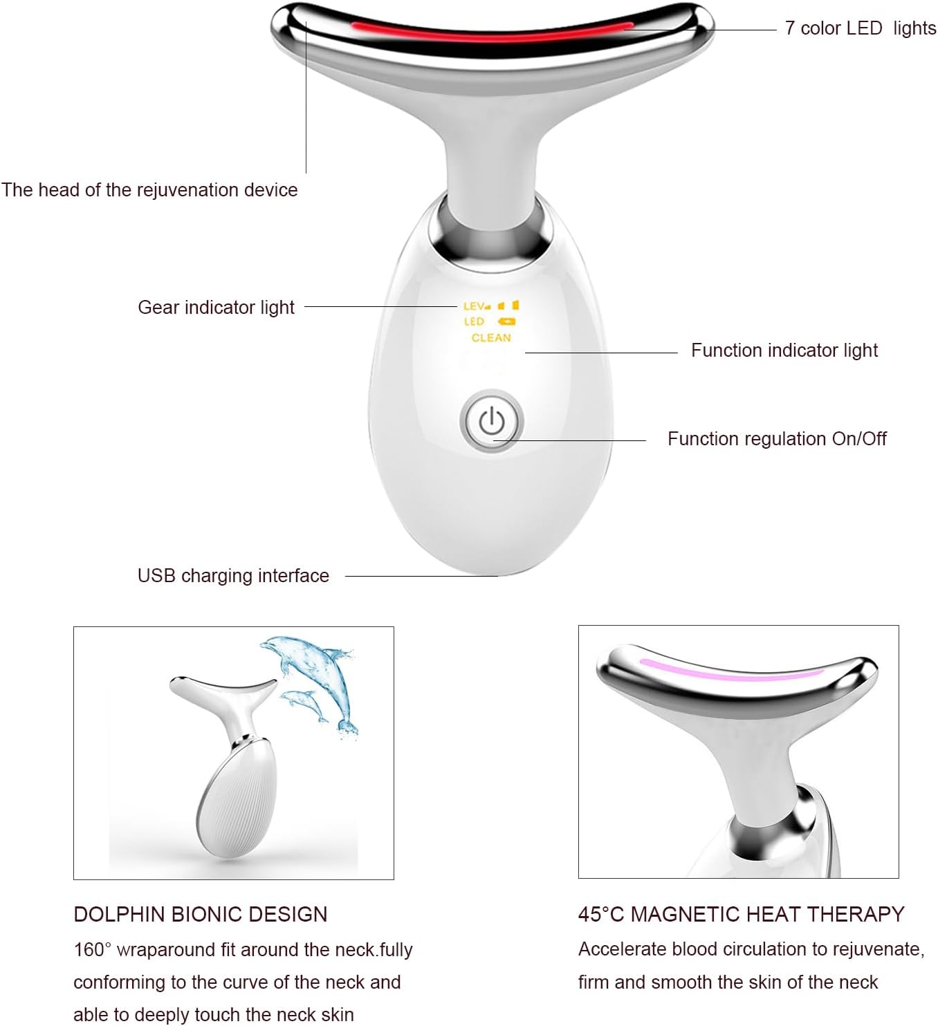 Facial and Neck Massager,7 Color Led Light Therapy for Face and Neck, Multifunctional Facial Skin Care Tools,Beauty Device for Home Use