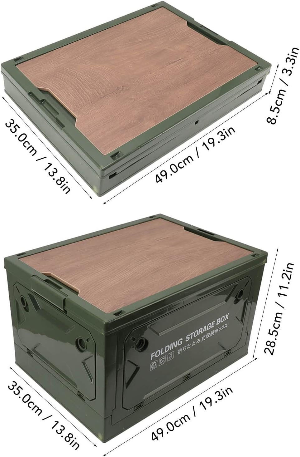 Wheeled Camping Storage Box, Folding 50L 100kg Load Multifunction Lidded Storage Bin Trunk Organizer with Lid, Camping Storage Containers for Outdoor Car Picnic Garage Home (OD Green)