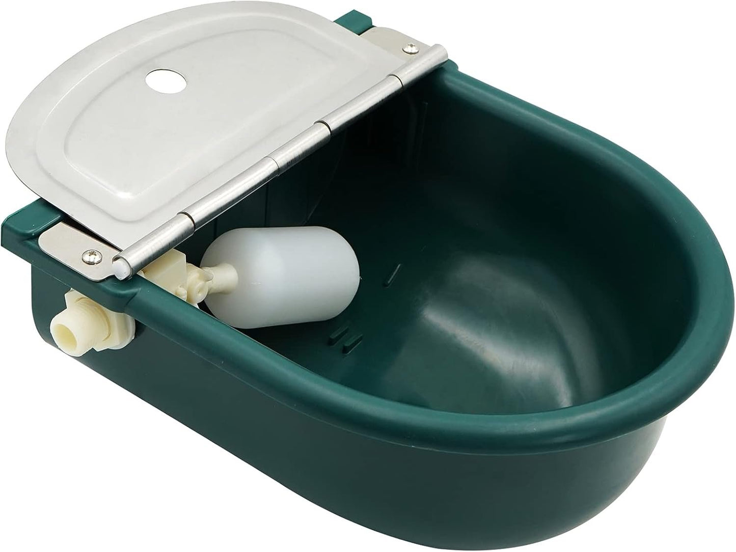 MINYULUA Automatic Waterer Bowl Large Horse Waterer with Float Valve and Drain Plug Automatic Water Feeder Dispenser Bowl for Sheep Dog Horse Cow Pig Plastic (Dark Green)