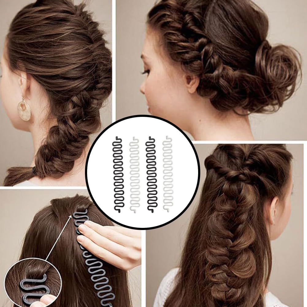 Women's Hair Braiding 4 French Centipedes French Hair Styling Clip Stick Bun Maker Braid Tool Accessories for Women Girls
