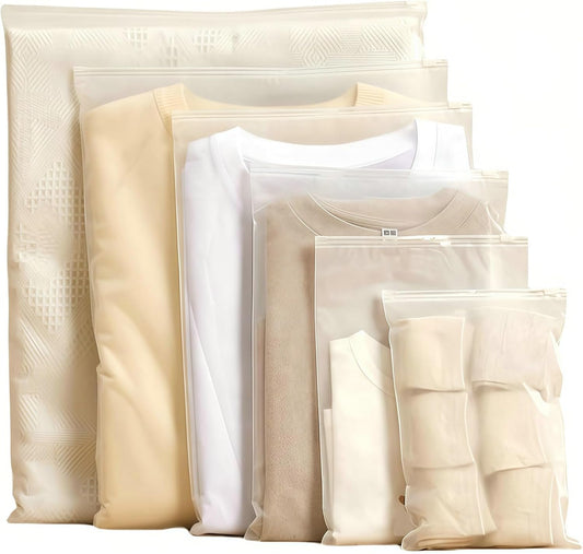 25 Pcs Reusable Travel Storage Bags, Frosted Plastic Bag for Clothing with Resealable Zipper - Waterproof Clothes Packaging Bag for Shoes, Cosmetics, Toiletries Organization