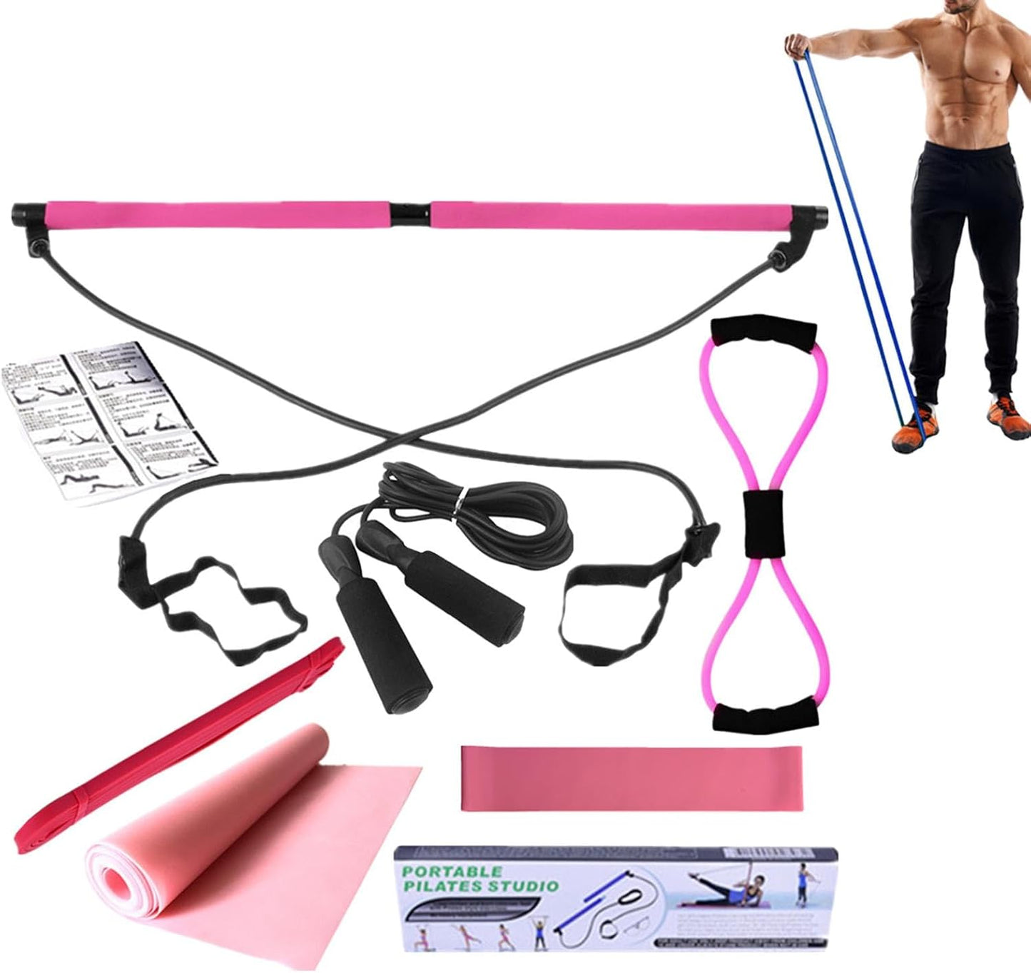 Gupcaqosjw Pilates Equipment Set - Pilates Bar Yoga Bands Resistance Band | 8X Home Gym Accessories Yoga Set, Workout Equipment for Stretching Legs, Hip, Waist & Arm