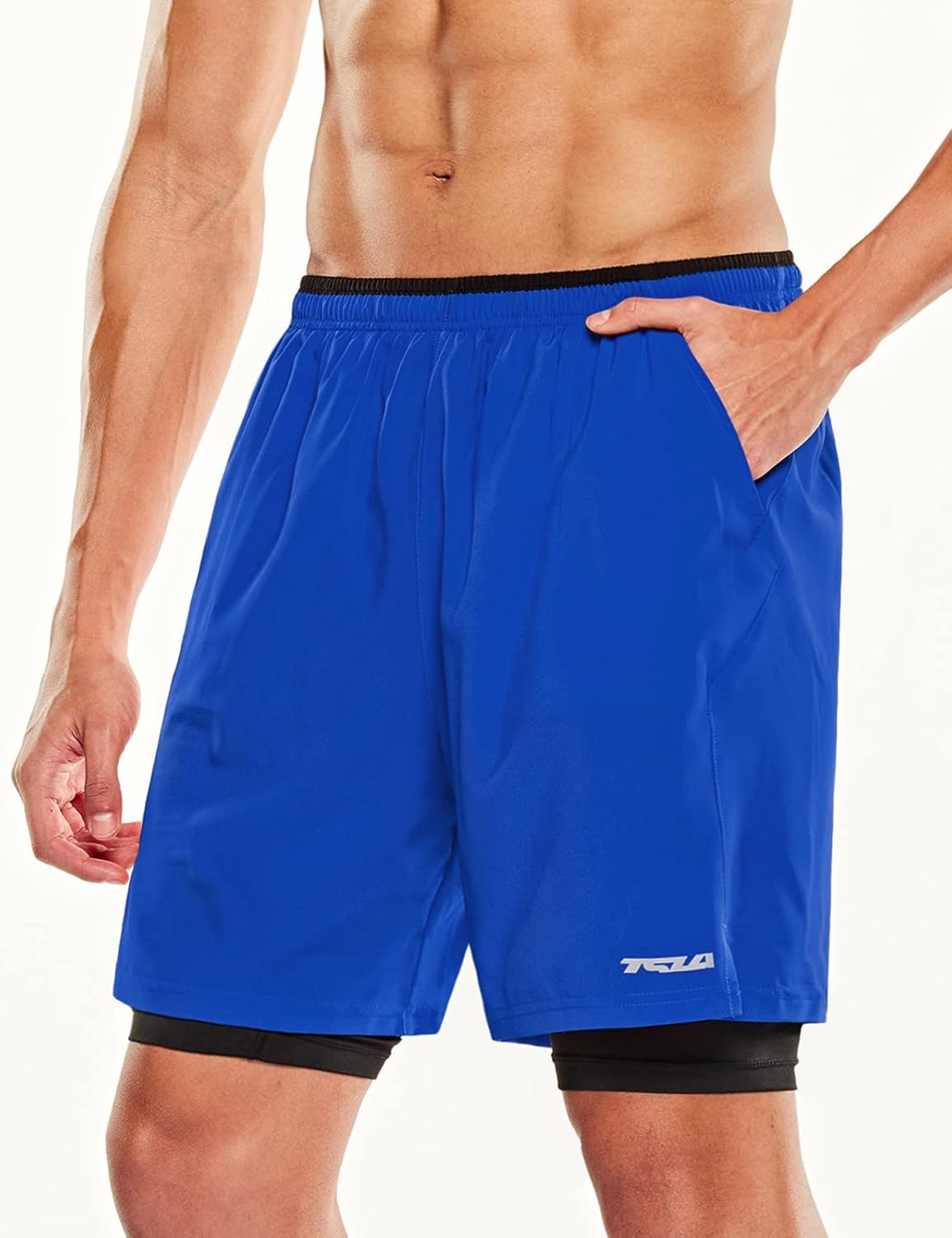 TSLA Men's 2 in 1 Active Running Shorts, Quick Dry Exercise Workout, Gym Training Athletic Shorts with Pockets