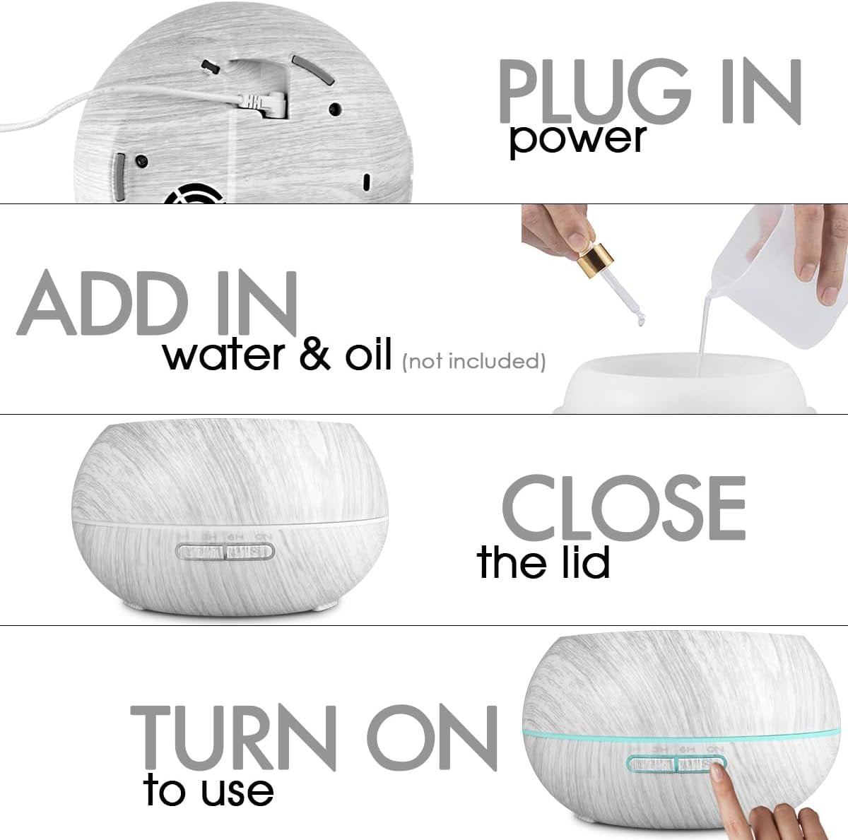 550ml Large Capacity Essential Oil Diffuser Aromatherapy Ultrasonic Diffusers Humidifier with Timer and 7 Color LED Night Light Setting Auto-Off Function White Wood Grain for Home Office Spa