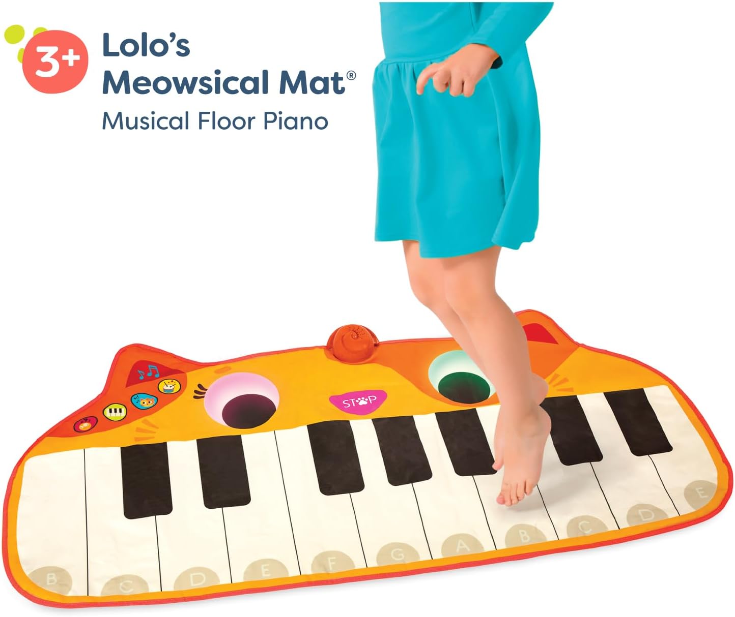B. Toys Cat Piano Musical Toys Kids - Floor for Active Play - 3 Years + - Lolo's Meowsical Mat, LB1932Z