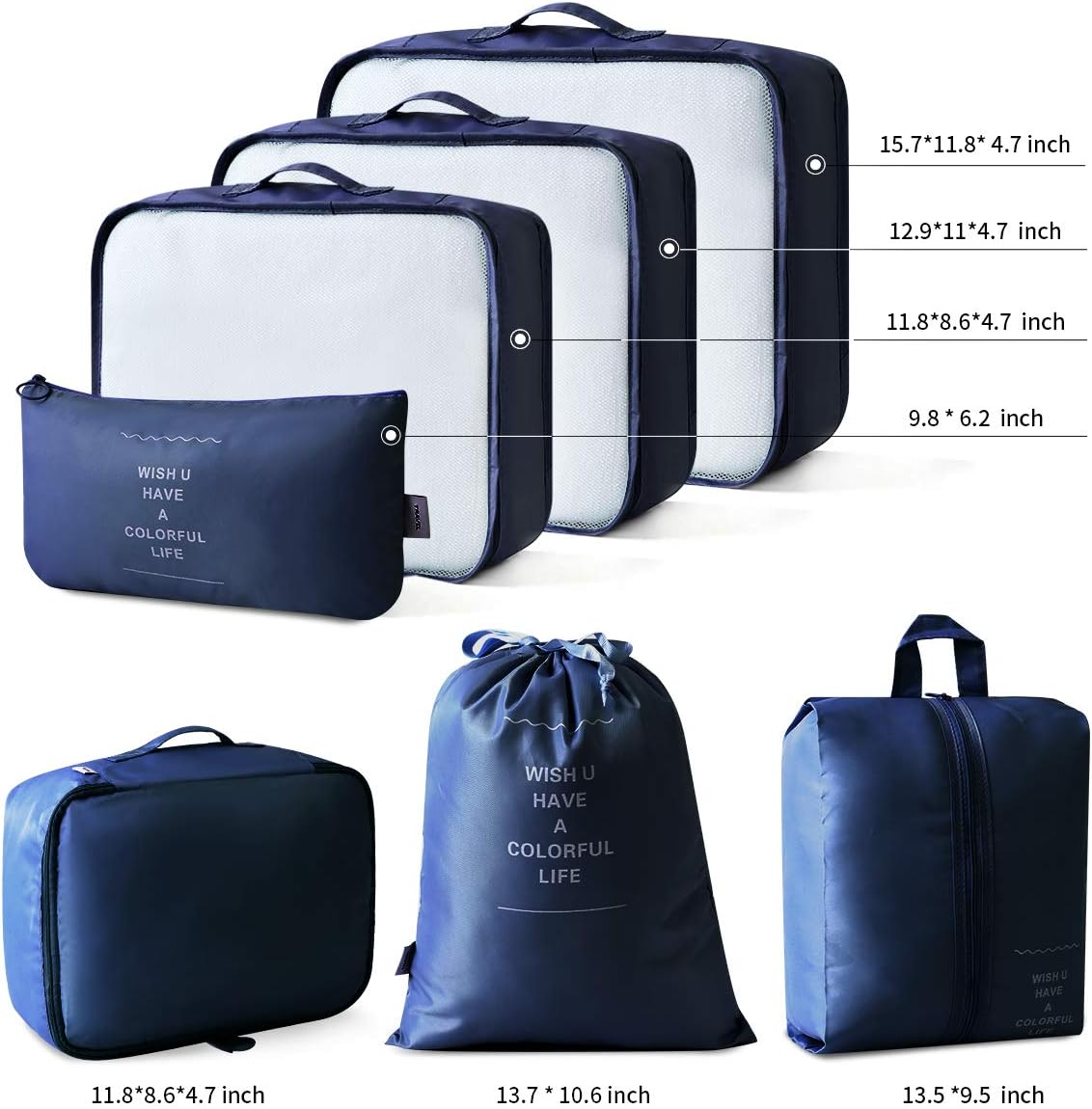 5Set/7Set Travel Luggage Packing Organizers Durable Packing Cubes with Laundry Bag and Shoe Bags