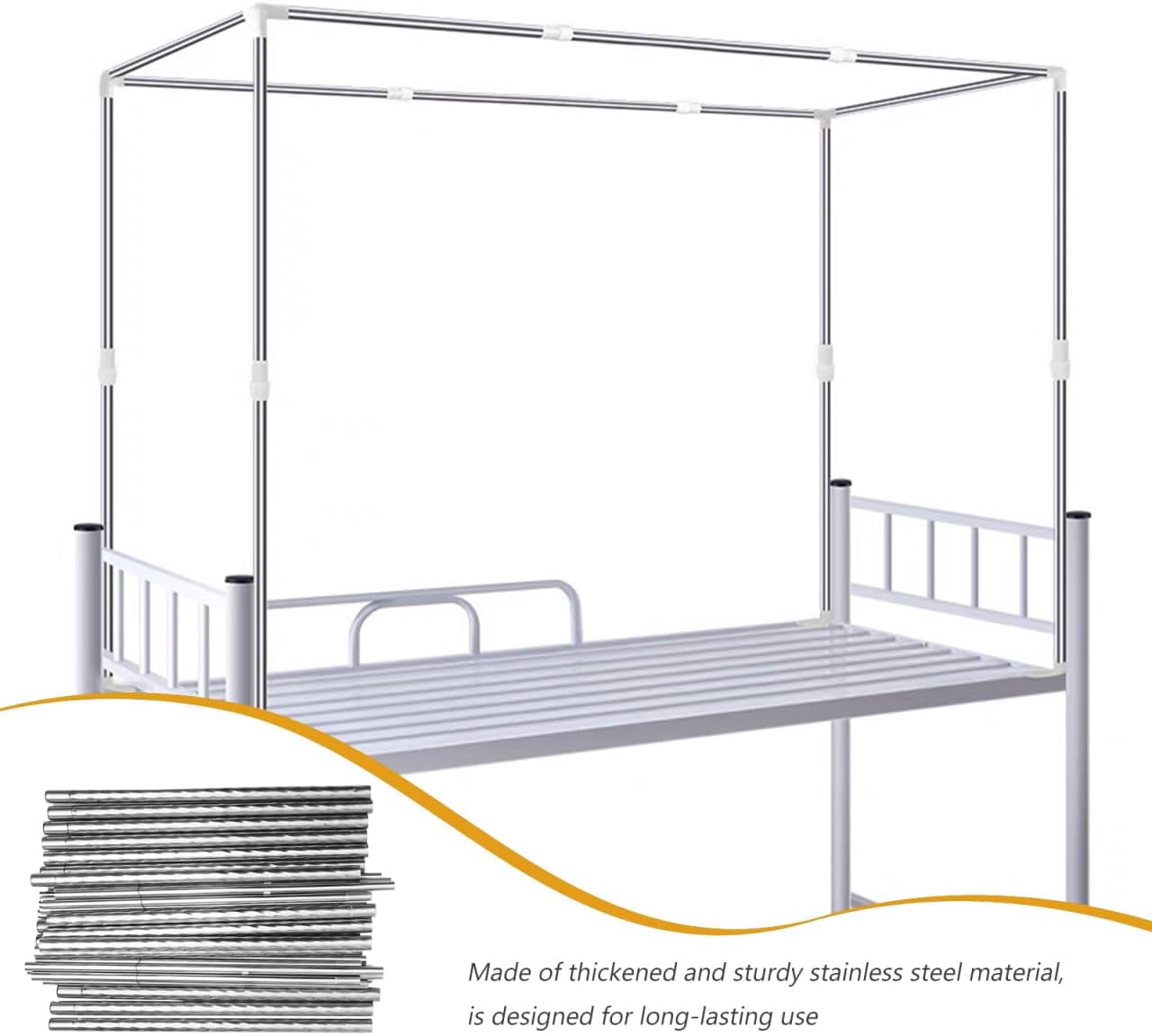 Amosfun Canopy Bed Frames Stainless Steel Four-Poster Canopy Bed Mattress Foundation Canopy Curtain Support Sturdy and Easy Assembly for 1.5m Bed