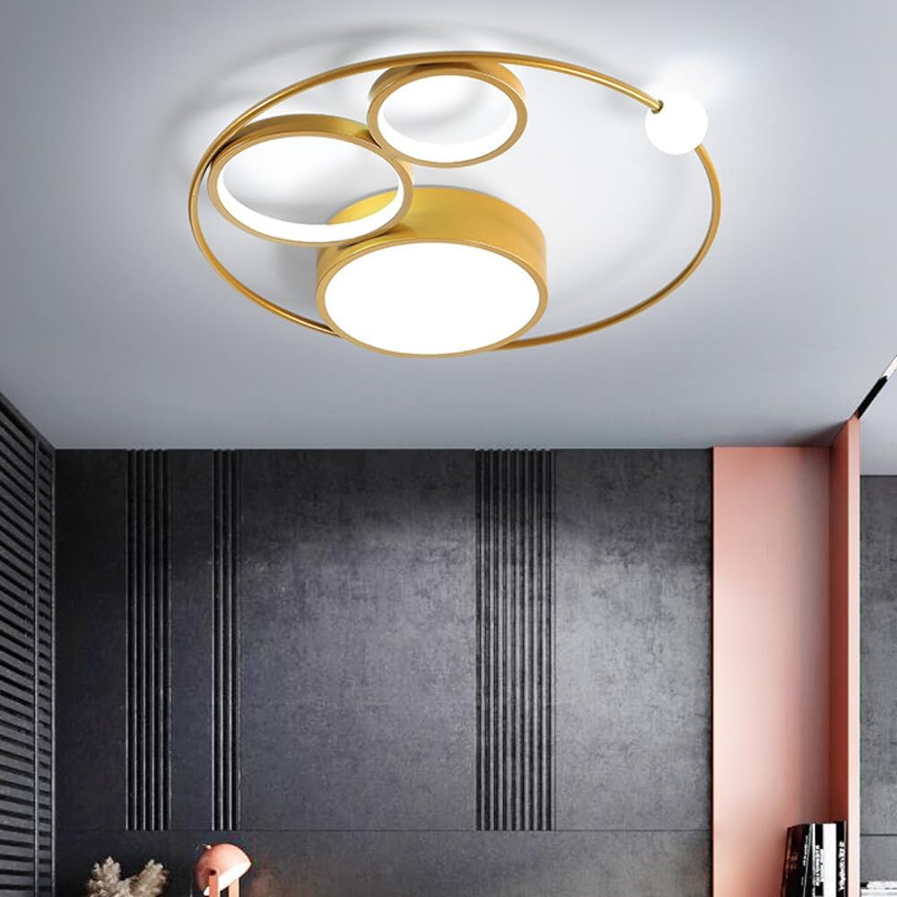 SEMANHUA Lampada da soffitto moderna a LED, plafoniera da incasso 44W con cerchio ad anello, lampadari in acrilico dorato da 20,4" for soggiorno, camera da letto, cucina,