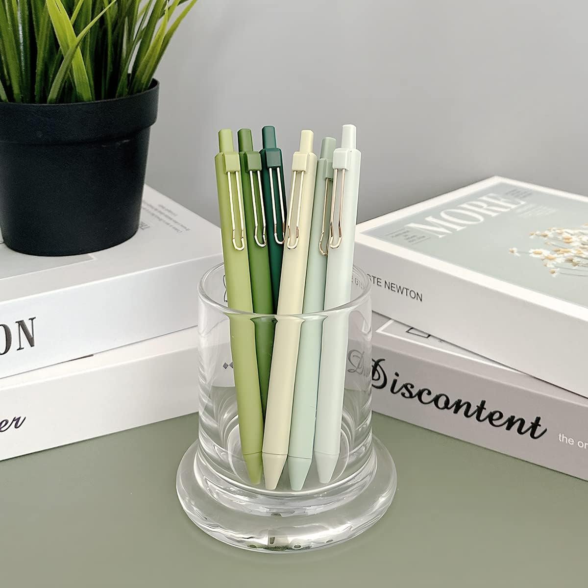 allydrew Retractable Black Ink Gel Pens, 0.5mm Fine Point, Stationery Supplies for Home and Office (Set of 6), Green