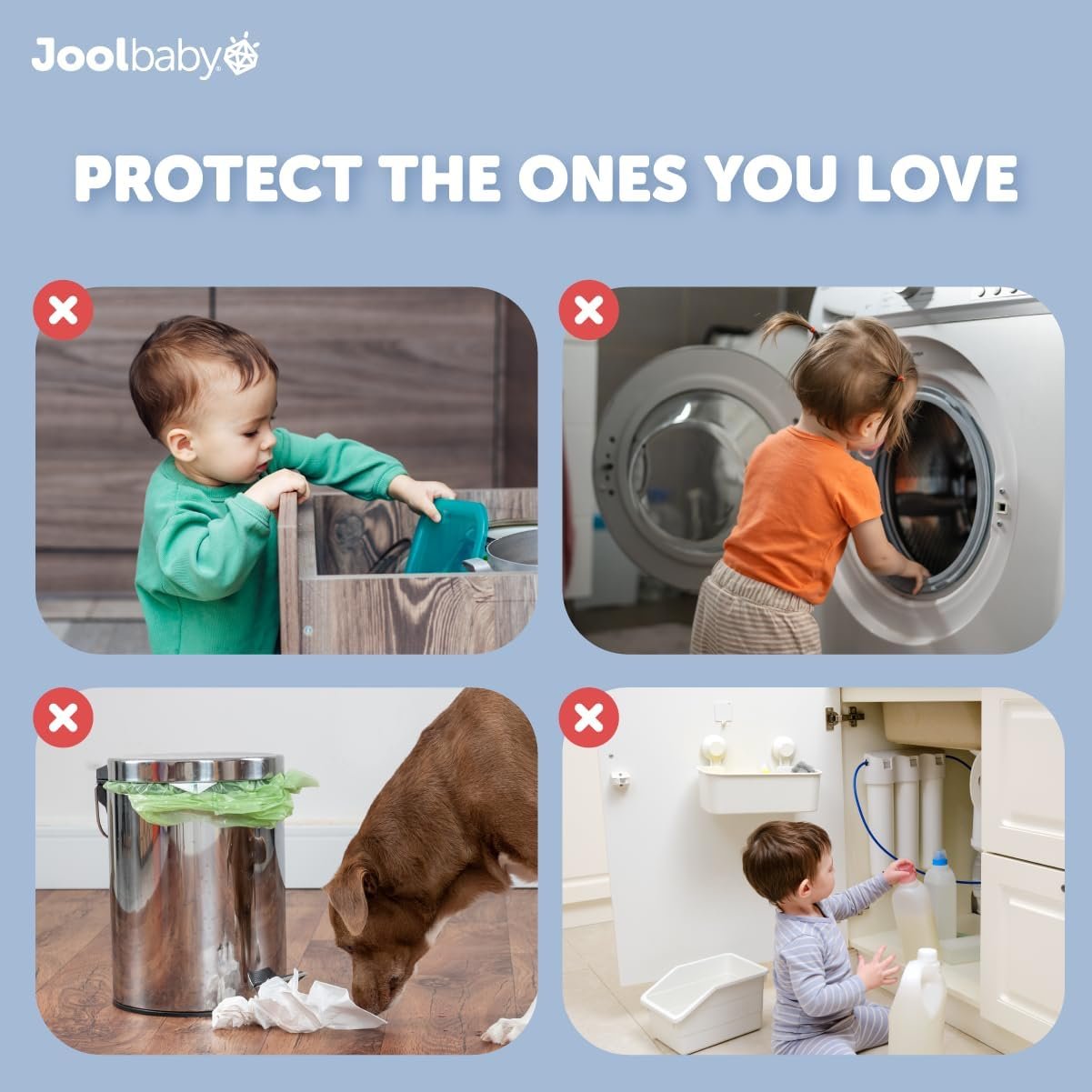 Child Safety Strap Locks (4 Pack) for Fridge, Cabinets, Drawers, Dishwasher, Toilet, 3M Adhesive No Drilling - by Jool Baby