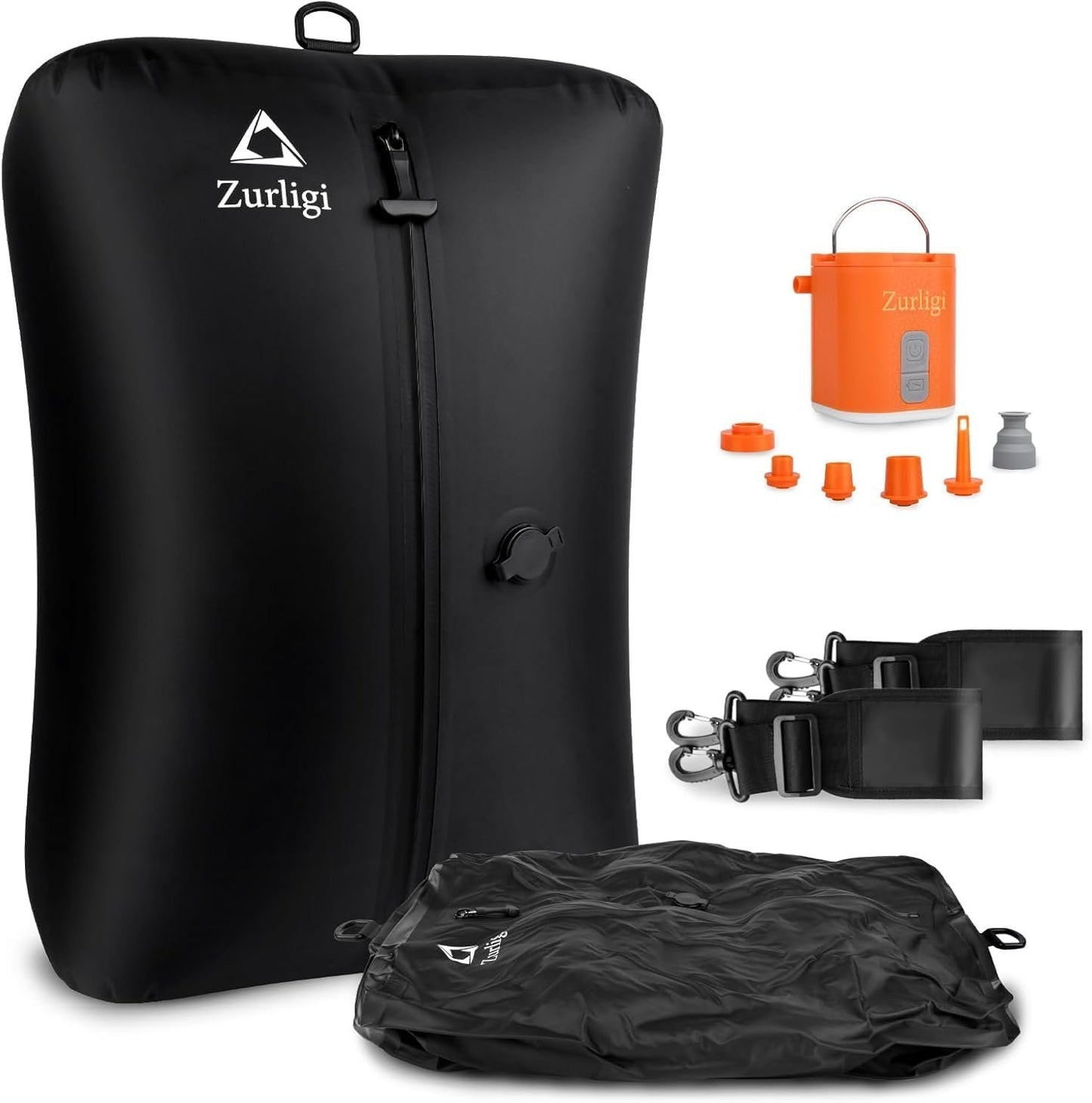 Zurligi Vacuum Bags for Travel with Pump, 40L Vacuum Compression Bag with Adjustable Shoulder Strap, IP67 Reusable Vacuum Packing Cubes for Luggage, Backpack, Suitcase, Yoga, Swim, Beach (2 PCS Black)