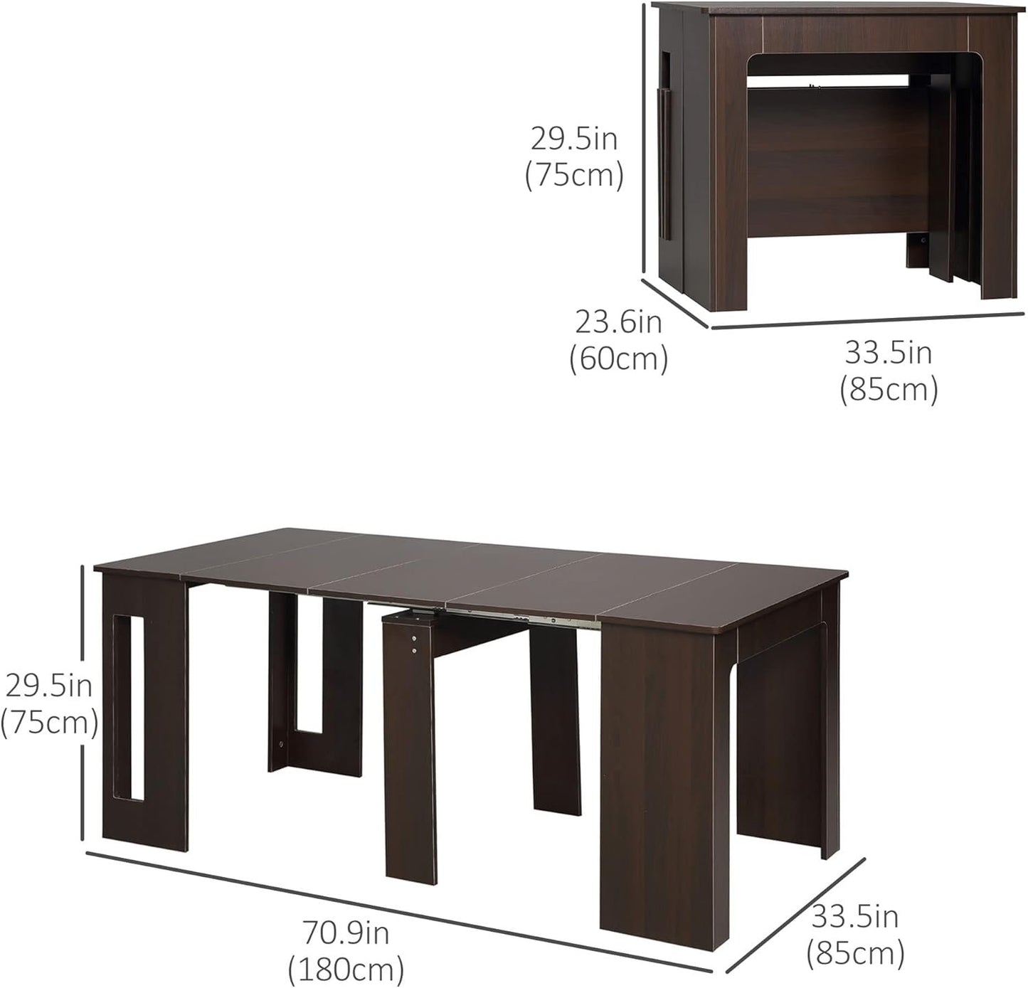 HOMCOM Foldable Table, Extendable Dining Table, Kitchen Table for Small Spaces, Seats up to 6 People, Dark Brown