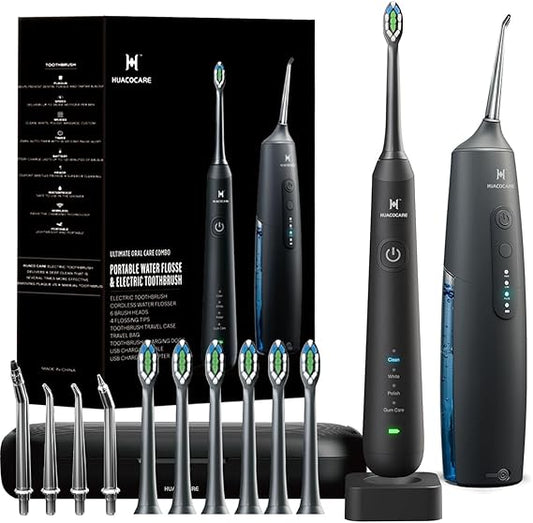 2-1 Oral Clean Kit- Water Dental flosser & Electric Toothbrush Combo- Brushing & Flossing- for Teeth Cleaning and Gum Health (Black)q