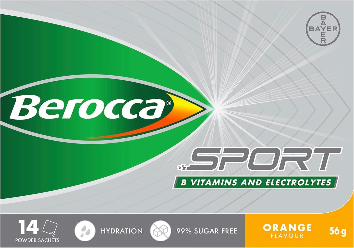 Berocca Sport Electrolyte Drink with B Vitamins & Minerals for Hydration & Nutritional Support During Exercise, Orange Flavour, 14 Pack Sachets