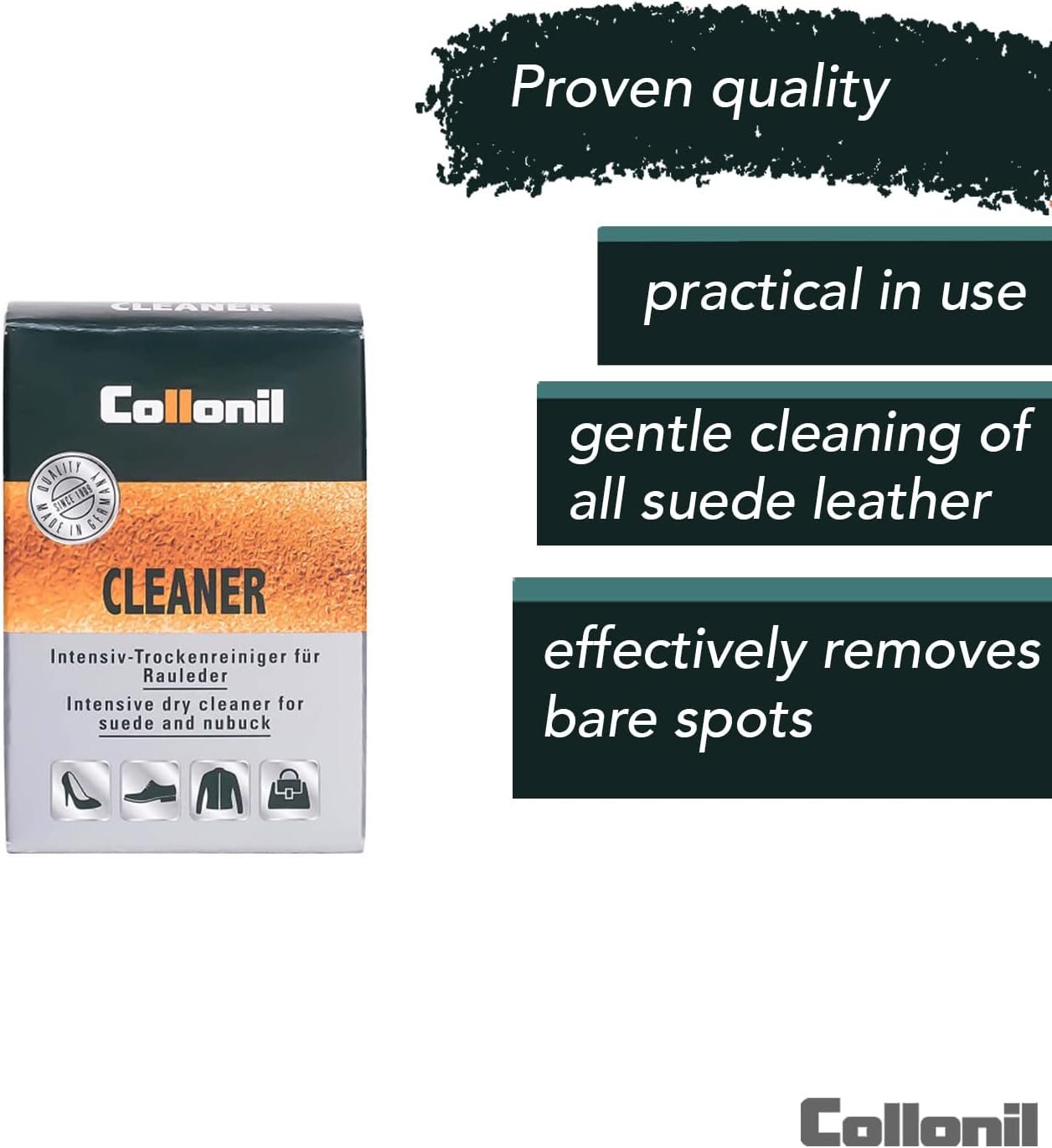 Collonil Universal Dry Cleaner for All Suede & Suede Leathers, Effectively removes Bare Spots on Stressed Surfaces Made of Suede Leather, Made in Germany, Transparent, One Size