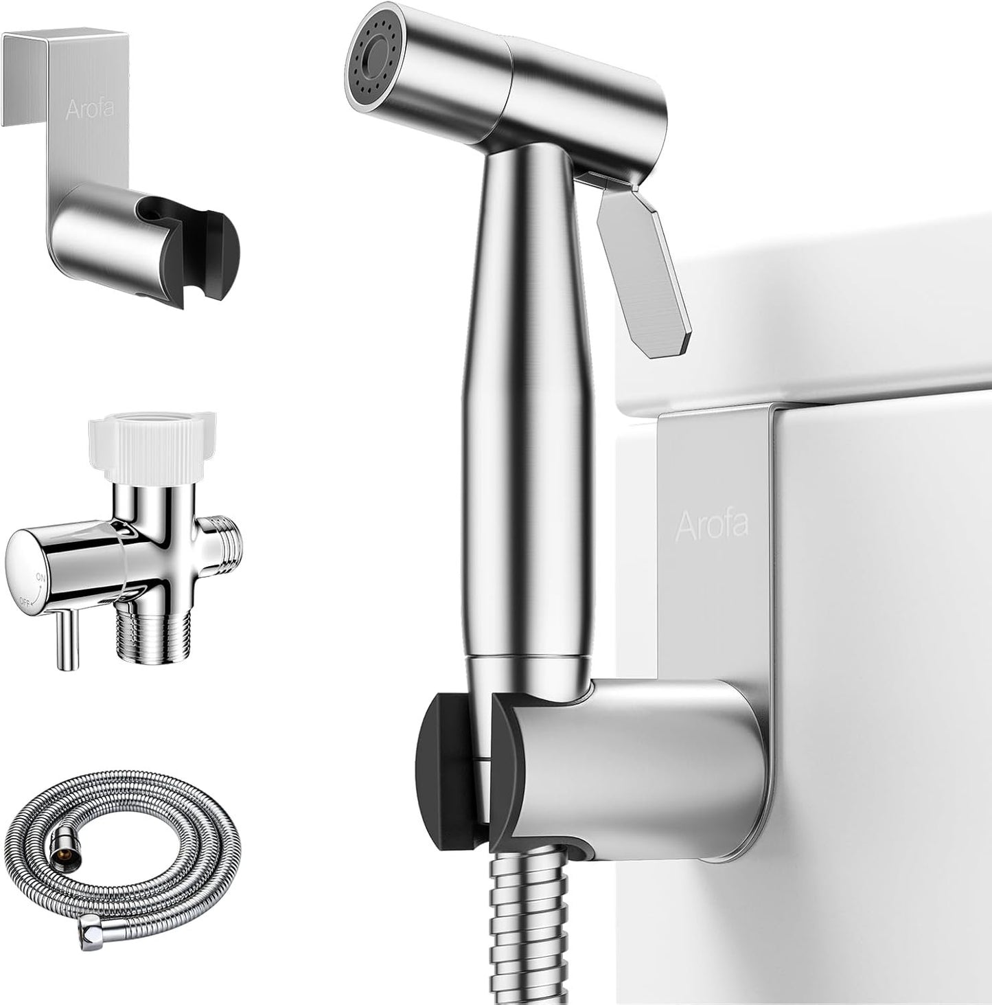 Arofa Handheld Bidet Sprayer for Toilet-Adjustable Water Pressure Control with Bidet Hose for Feminine Wash, Stainless Steel Brushed Nickel Cloth Diaper Bidet Toilet Sprayer for Baby Wash