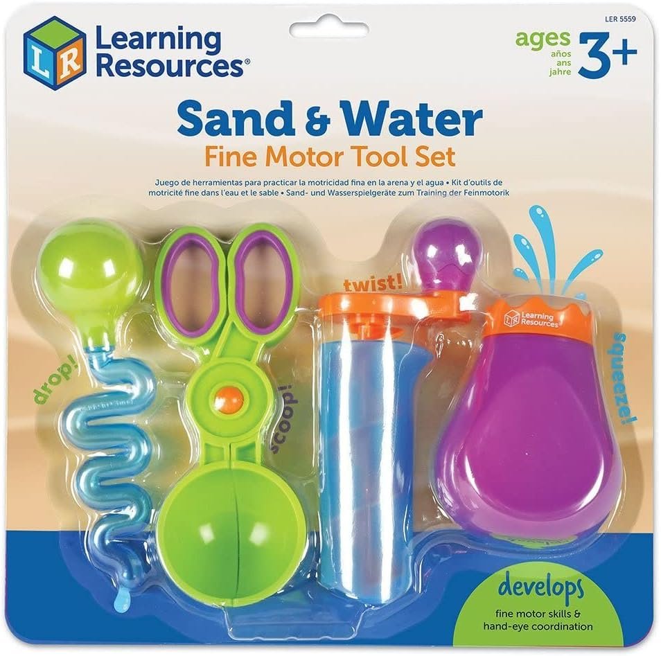 Learning Resources Sand & Water Fine Motor Set, Construction Toy, 4 Pieces, Ages 3+ (LER5559)
