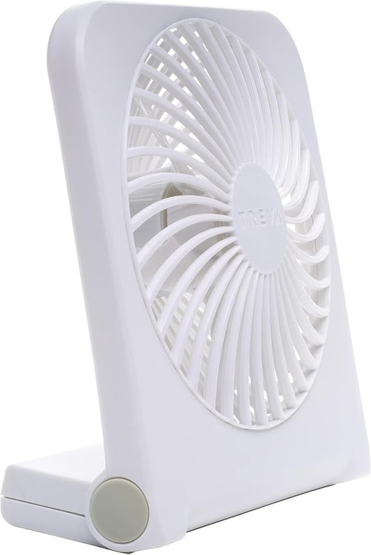 Treva 5-Inch USB And Battery Powered Desk Fan With Two Cooling Speeds And Adjustable Tilt Small Fan USB Fan Cubicle Accessories Durable and Long Lasting (White)