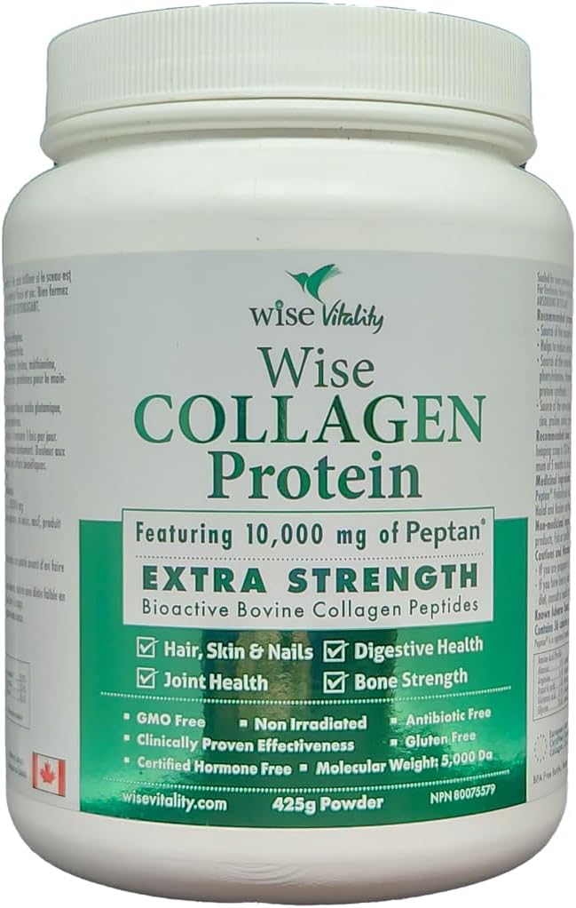 Wise Vitality Collagen Protein Powder | Type 1 & 3 Hydrolyzed Peptides for Skin, Hair, Nails & Bones | 425g Unflavored | Keto-Friendly, Non-GMO, Gluten-Free