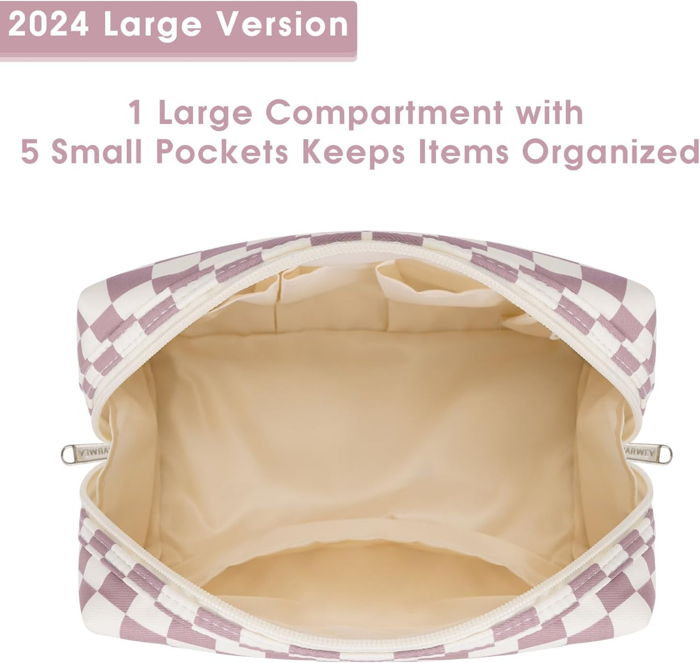 Narwey Toiletry Bag Large Beauty Case Organizer Makeup Kit Toiletry Bag Makeup Bag Women Girls, Pink Checkerboard, Toiletry Bag