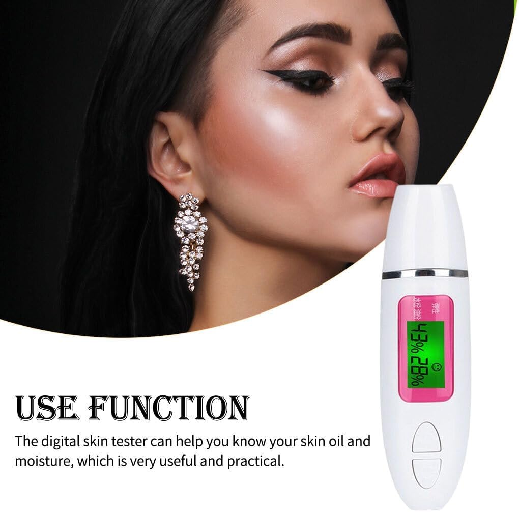 dijiusidy LCD Digital Skin Oil Moisture Tester Face Detector Portable Salon Spa Pocket Beauty Skincare Device for Women Girls, White