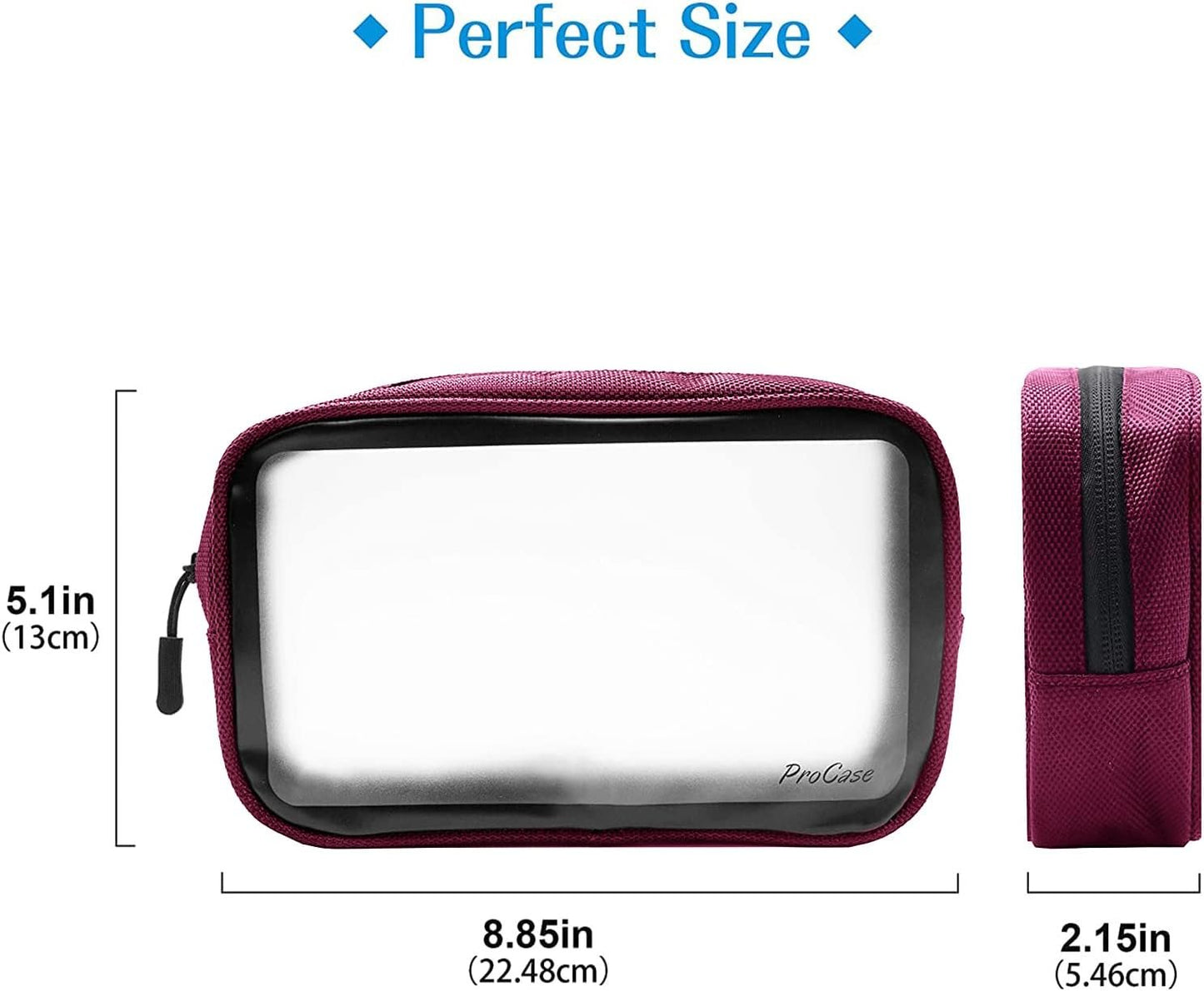 Procase TSA Approved Travel Toiletry Bag Pouch, Matte Clear Travel Organizer Airport Carry-On Checkpoint Airline Compliant Storage Bag for Toiletries Liquids Creams and Cosmetics -Red