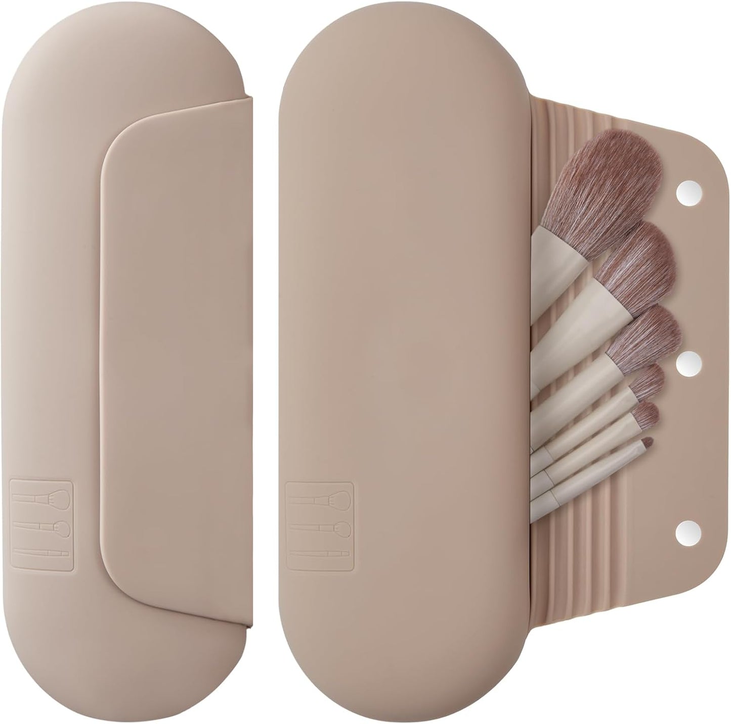 AGIKET Silicone Makeup Brush Holder Travel Cosmetic Bag:Soft Portable Cosmetic Face Brushes Holder with Upgrade Anti-Fall Out Magnetic Closure, Large Travel Makeup Brush Case - Walnut