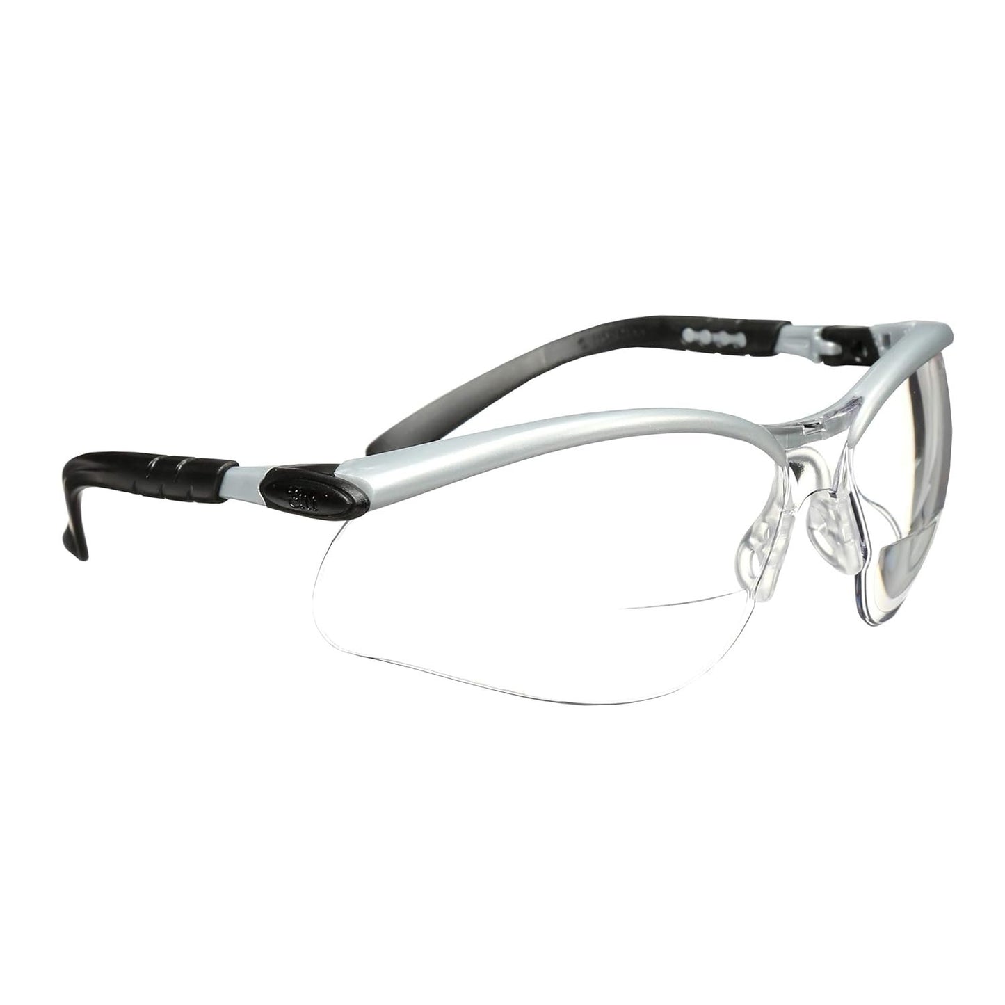 3M Safety Glasses with Readers, BX, +2.5, ANSI Z87, Anti-Fog Anti-Scratch Clear Lens, Silver Frame, Adjustable Length Temples and Lens Angle