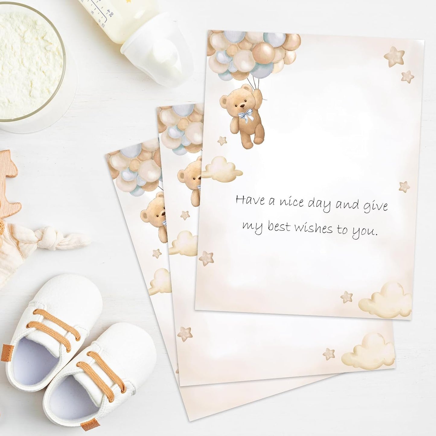 AnyDesign 25 Sheets Bear Stationery Letterhead Paper Cute Brown Animal Letter Paper Writing Paper Notes Greeting Paper for Baby Shower Invitation Office Printing, 8.5 x 11 Inch