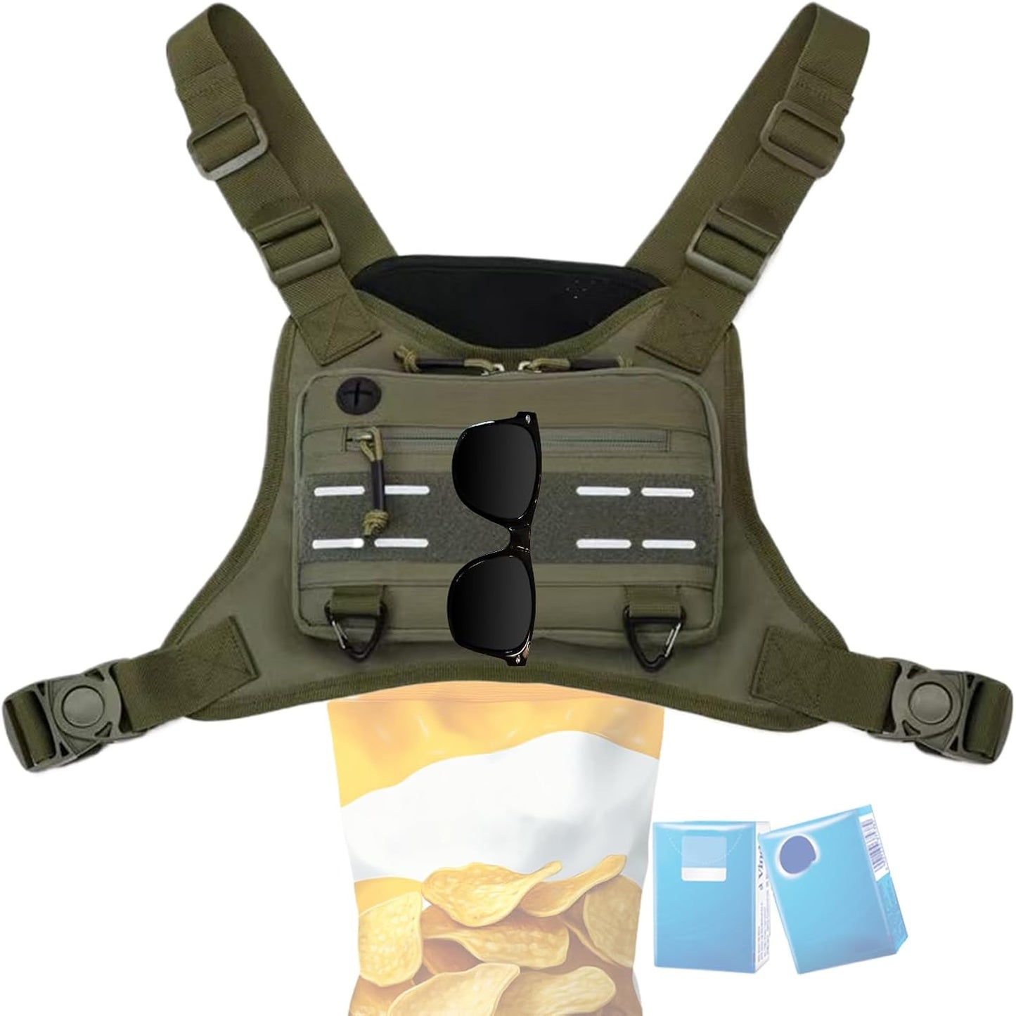 Chest Bag, Front Vest Training Pack, Adjustable Outdoor Running Pouch, Lightweight Gear Holder, Mobile Devices and Accessories for Jogging, Workout, Backpacking, Training, Travel