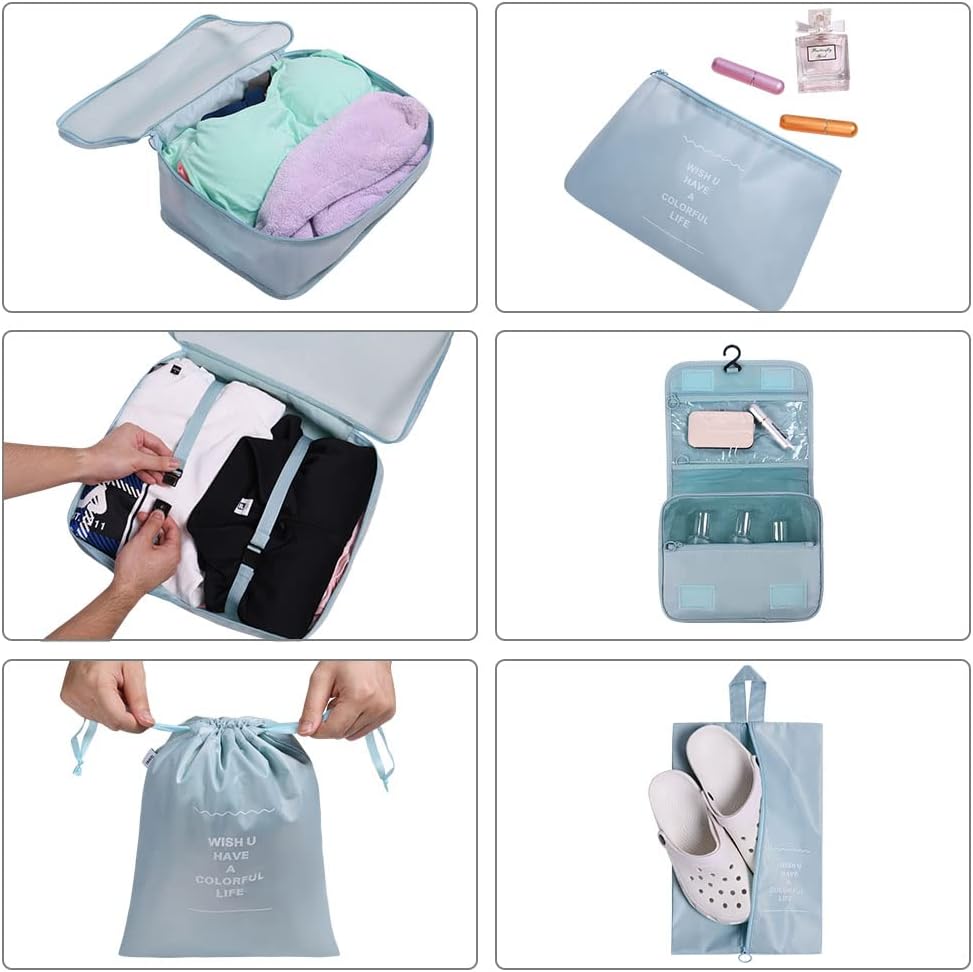OSDUE Suitcase Organizer, 9 Pieces Travel Cube System, Separators Travel Pouches, Travel Organizers, Clothing Underwear Footwear Organizers Sacks Storage Suitcase Set