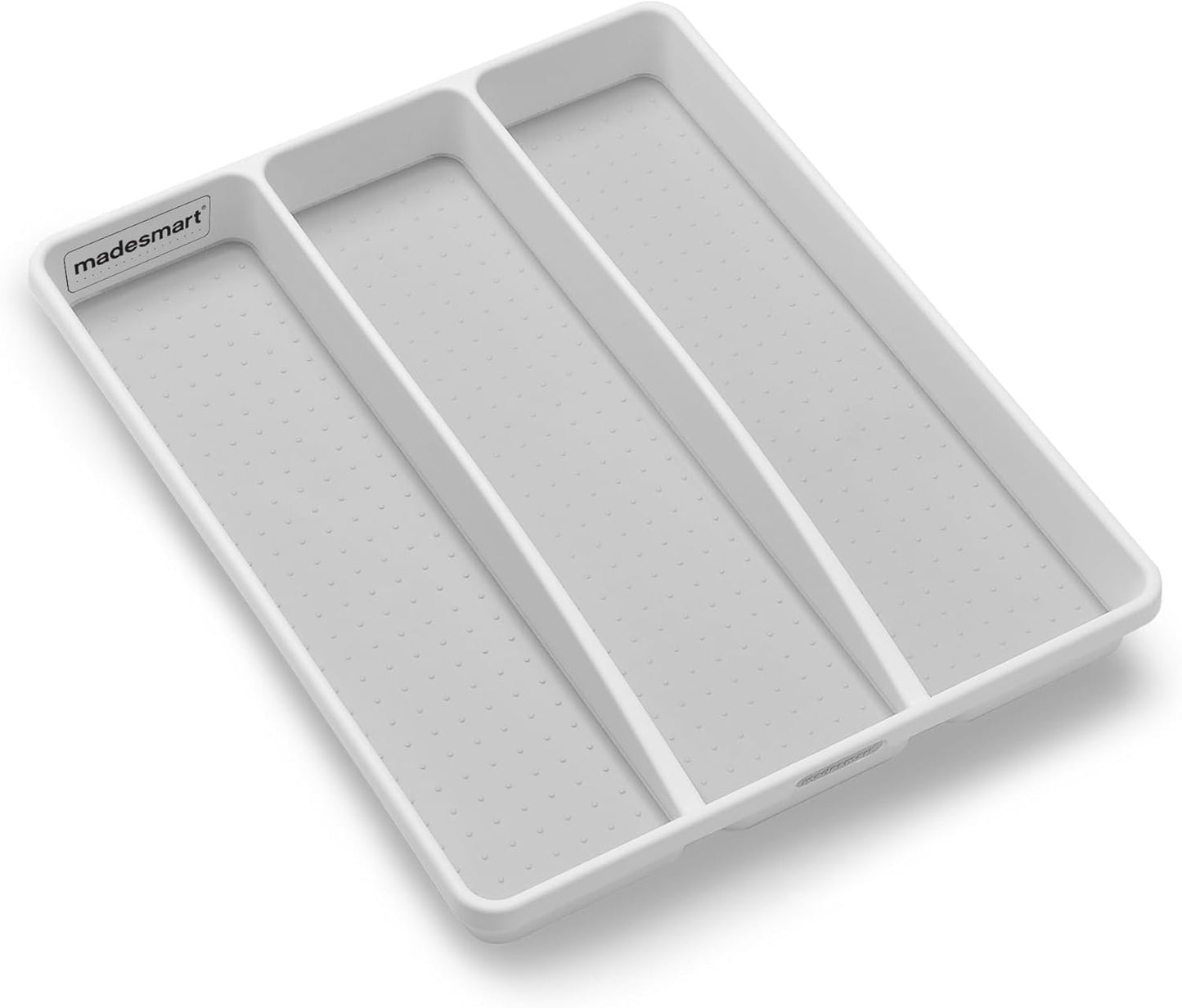 Madesmart Classic 3-Compartment Plastic Utensil Tray for Drawers, Multipurpose Storage Tray Drawer Organizer, White