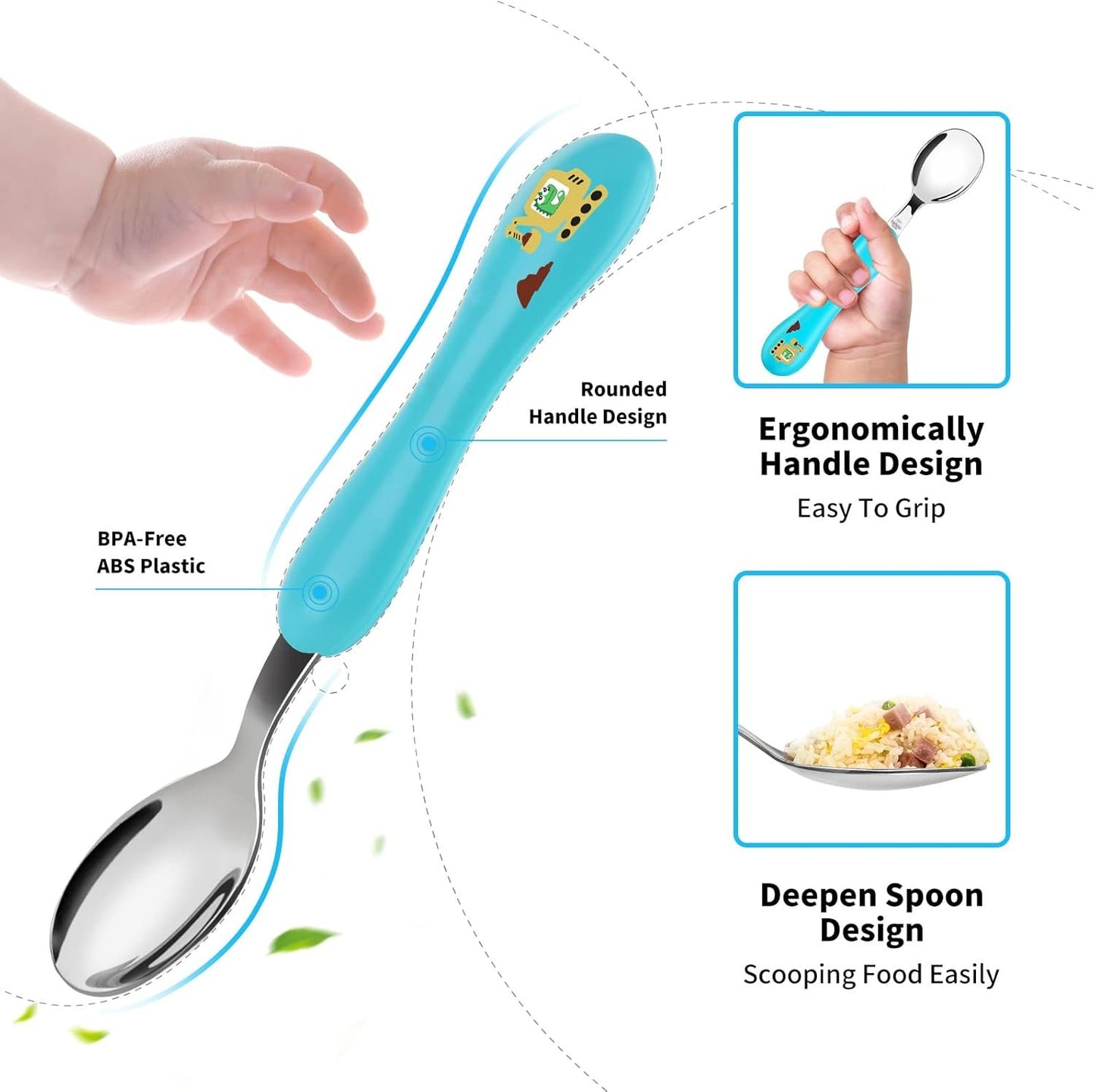Lehoo Castle Toddler Cutlery Spoon and Forks, 6pcs Stainless Steel Dinosaurs Toddler Utensils Set, Toddler Spoons Forks Self Feeding Incudes 3 x Spoons, 3 x Forks