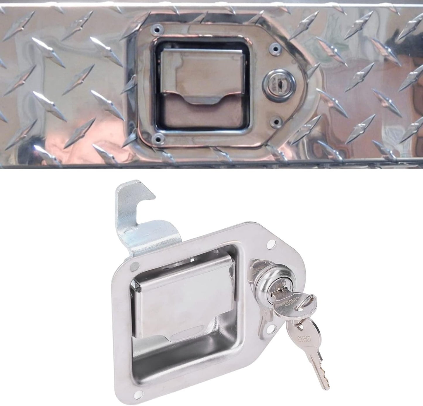 Aramox 304 Stainless Steel Tool Box Handle Latch with 2 Keys Paddle Lock, Fit for Truck RV Trailer ATV UTV, Silver