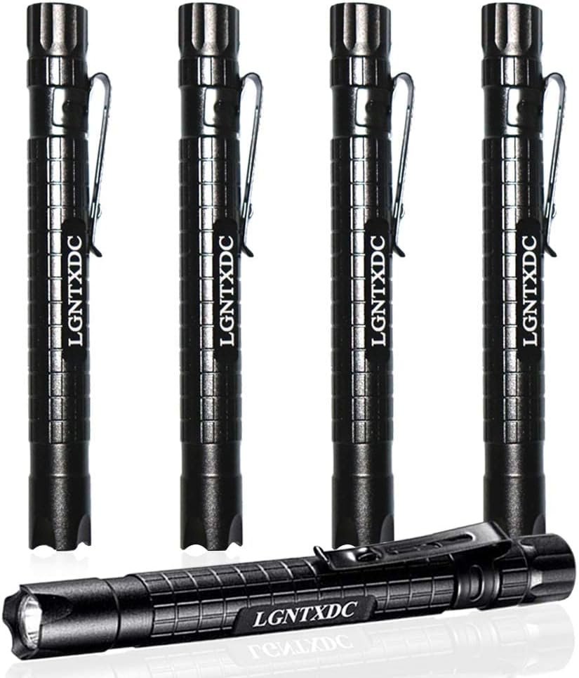 LGNTXDC LED Pen Light, 5 Pcs Ultra-Bright Aluminum Small AAA Mini Flashlights Tactical Penlight with Pen Clip, Non-Slip Waterproof IPX4 Pocket-Size, XDC140 Pro
